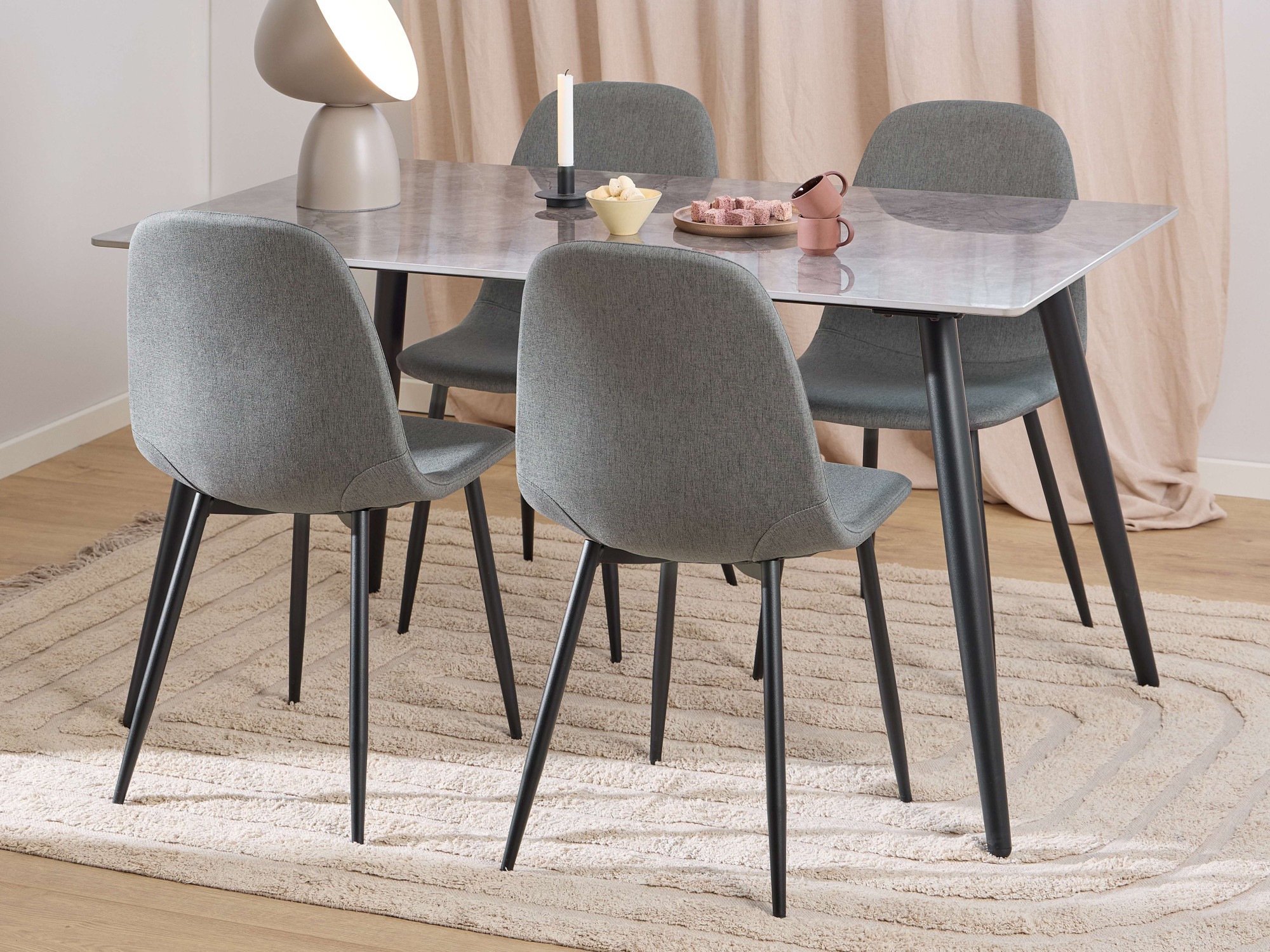 ACTONA GROUP Esszimmer-Set »Essgruppe, Speisetisch mit Stühlen«, (Komplett-Set, 5 St., 1x Tisch + 4x Stühle), Rechteckig Esstisch+4x Stühle, grau keramik, dunkelgrau,140x80x75cm