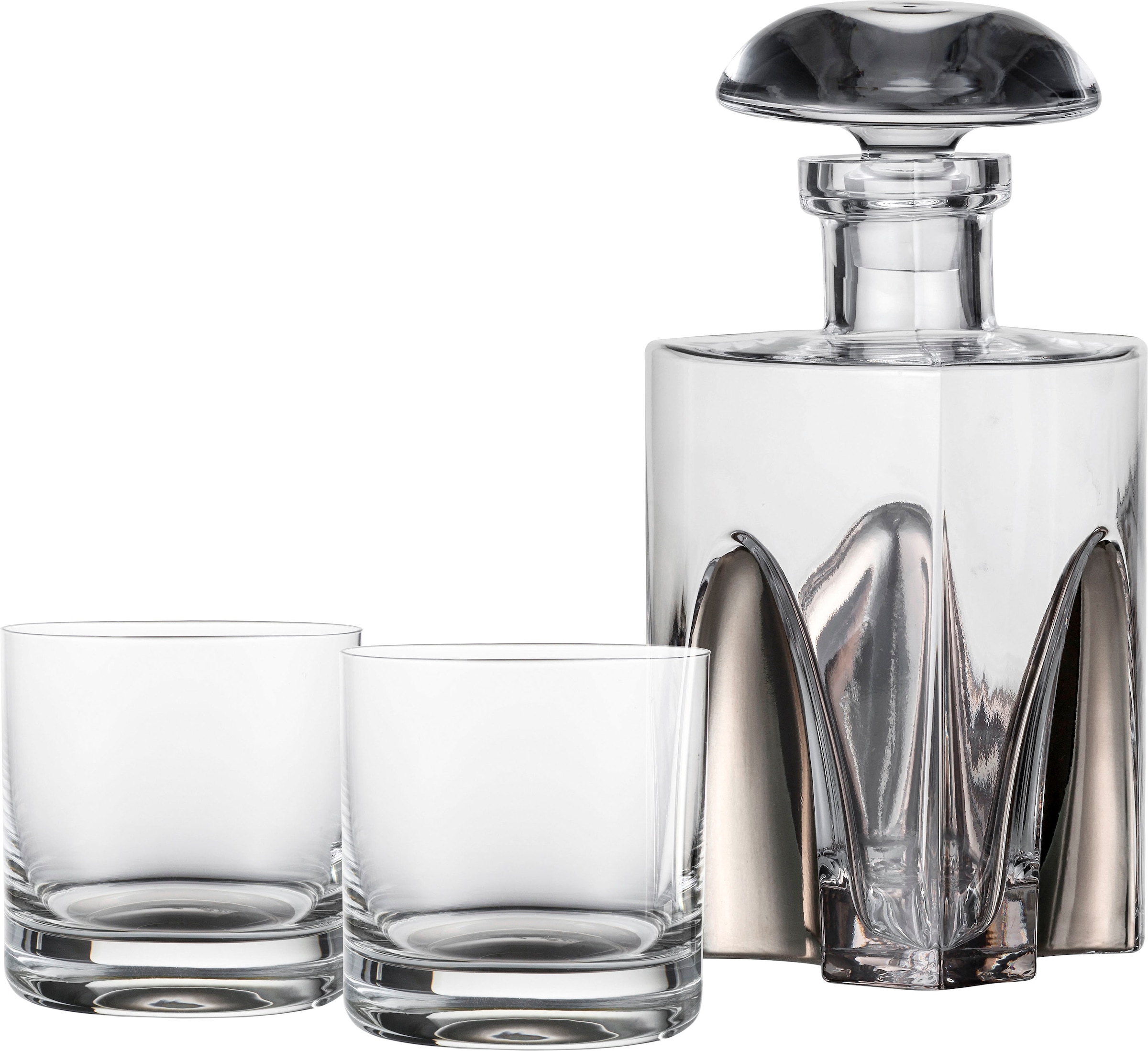 Eisch Gläser-Set »GENTLEMAN, Made in Germany«, (Set, 3 tlg., 1 Whiskykaraffe, 2 Whiskybecher im Geschenkkarton), mundgeblasen, in Handarbeit mit echtem Platin veredelt, 3-teilig