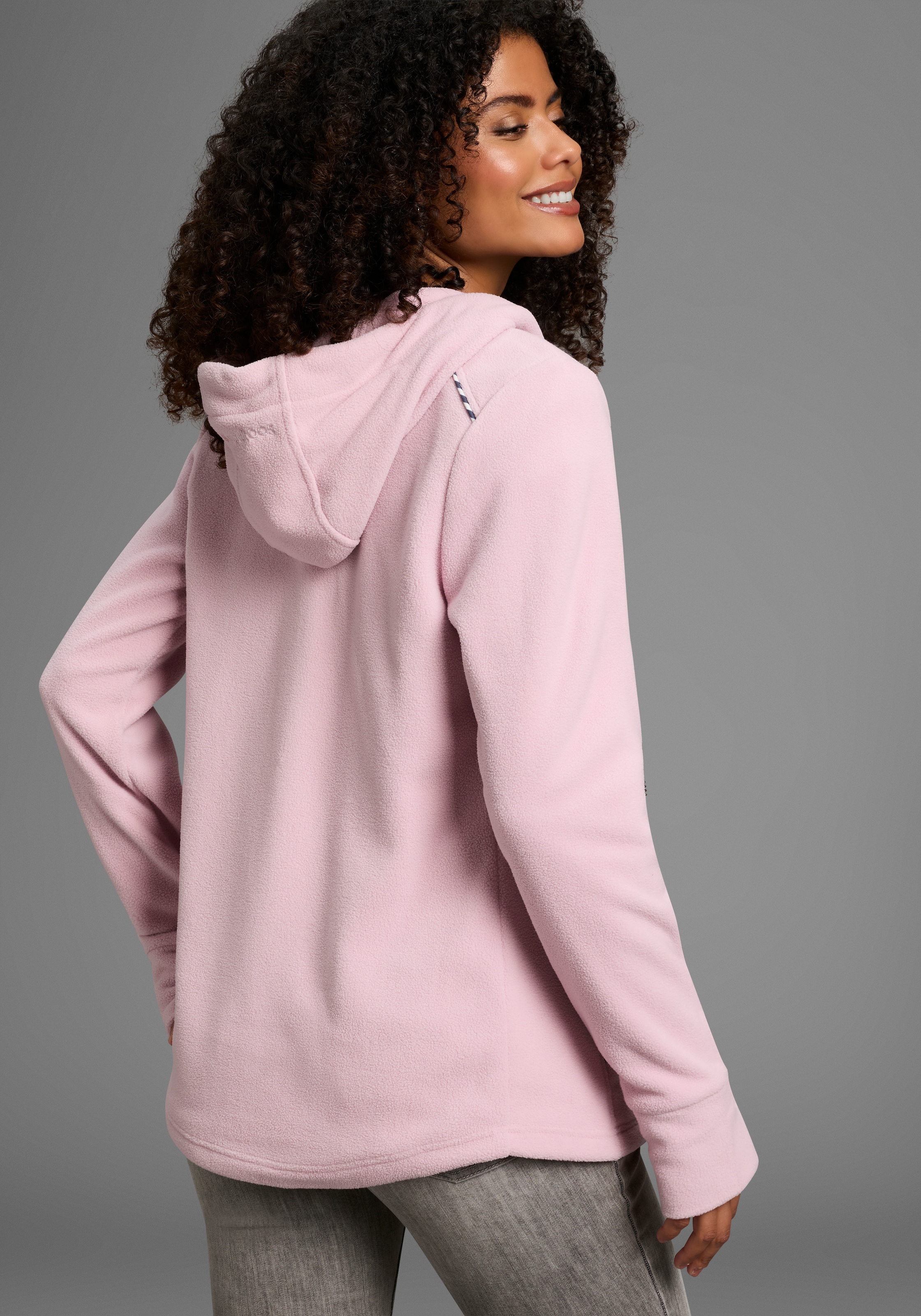 KangaROOS Fleecejacke, mit Kapuze, aus Polyester, figurbetonte Passform, mit Kapuze und Kordelzug