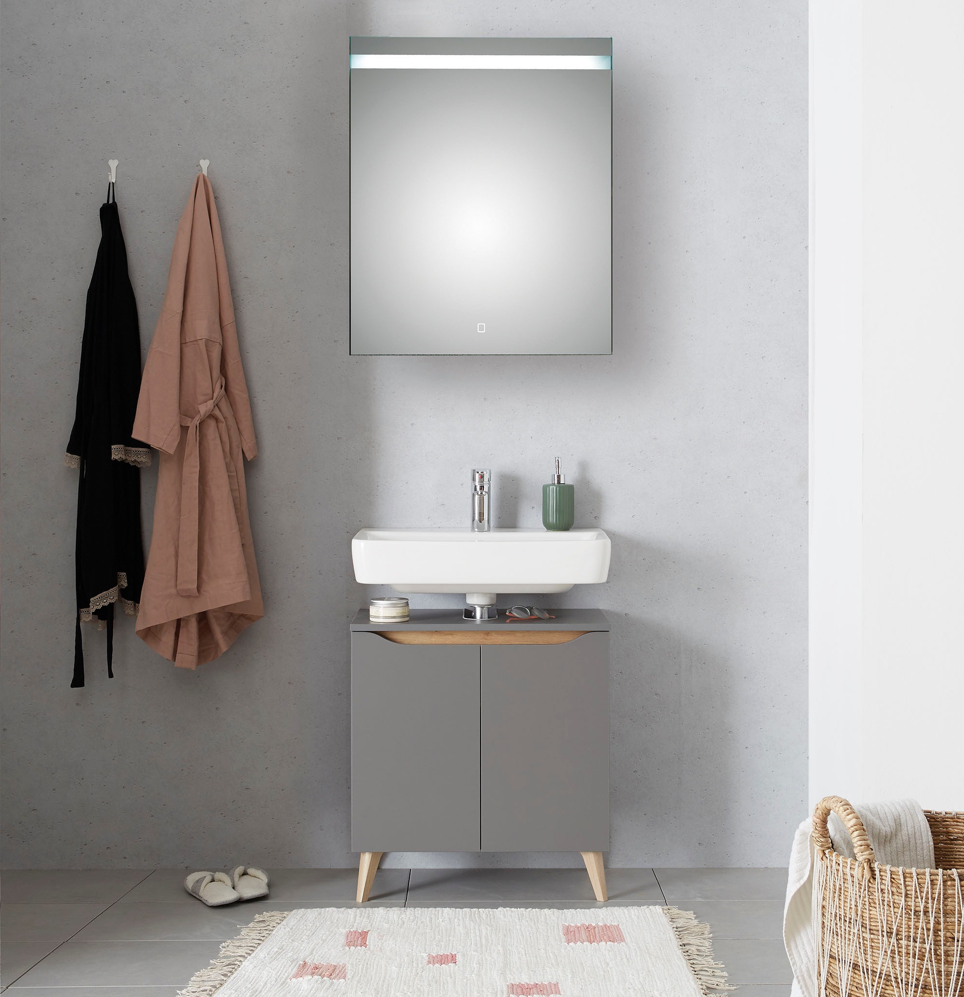 Saphir Badmöbel-Set »Quickset 2-teilig, Waschbeckenunterschrank mit LED-Spi günstig online kaufen