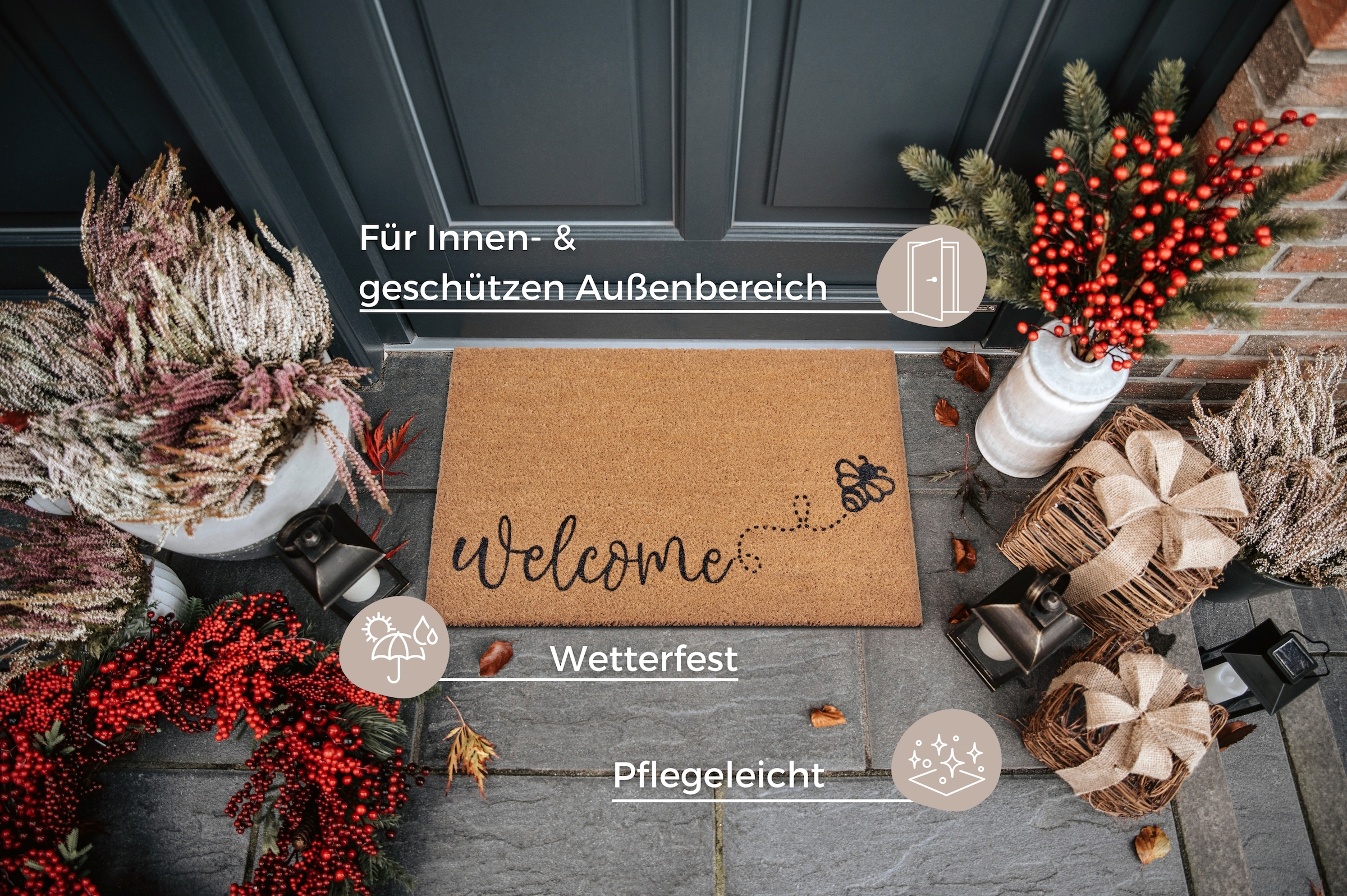 HANSE Home Fußmatte »Kokos Bee Welcome, Türmatte«, rechteckig, 15 mm Höhe, Kokos, Schmutzfangmatte, Outdoor, Rutschfest, Innen, Kokosmatte, Flur