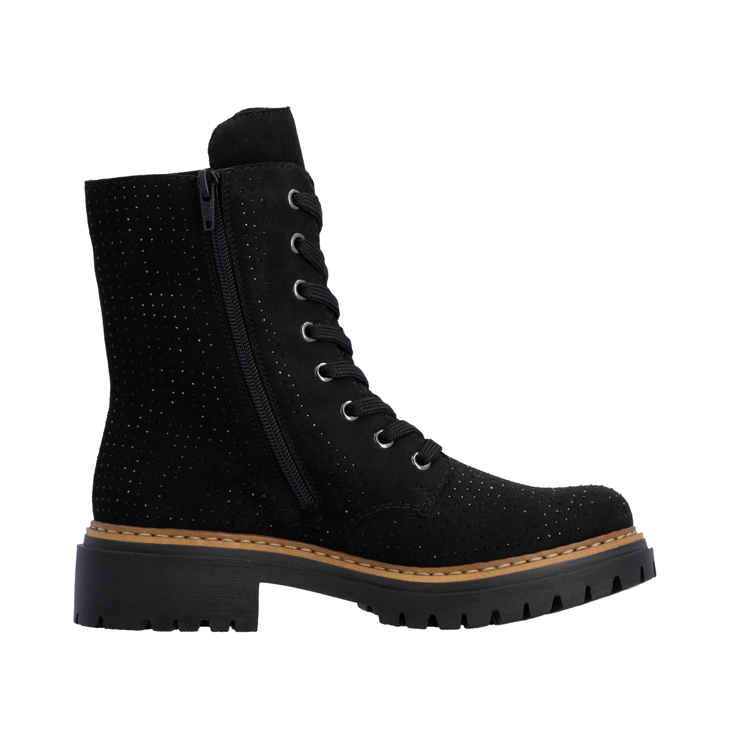 Rieker Schnürboots  Schnürstiefelette, Blockabsatz, mit Glitzersteinchen verziert