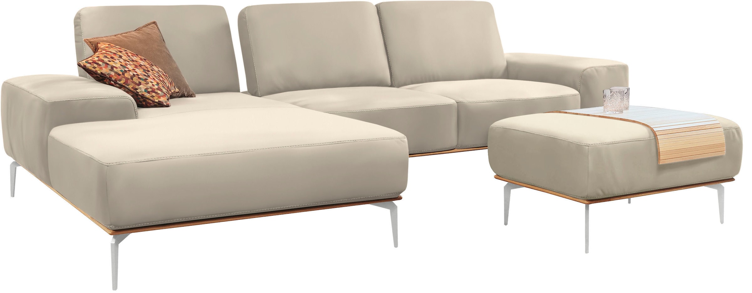 W.SCHILLIG Polsterhocker »run«, mit elegantem Holzsockel, Füße in Chrom glänzend, Breite 75 cm
