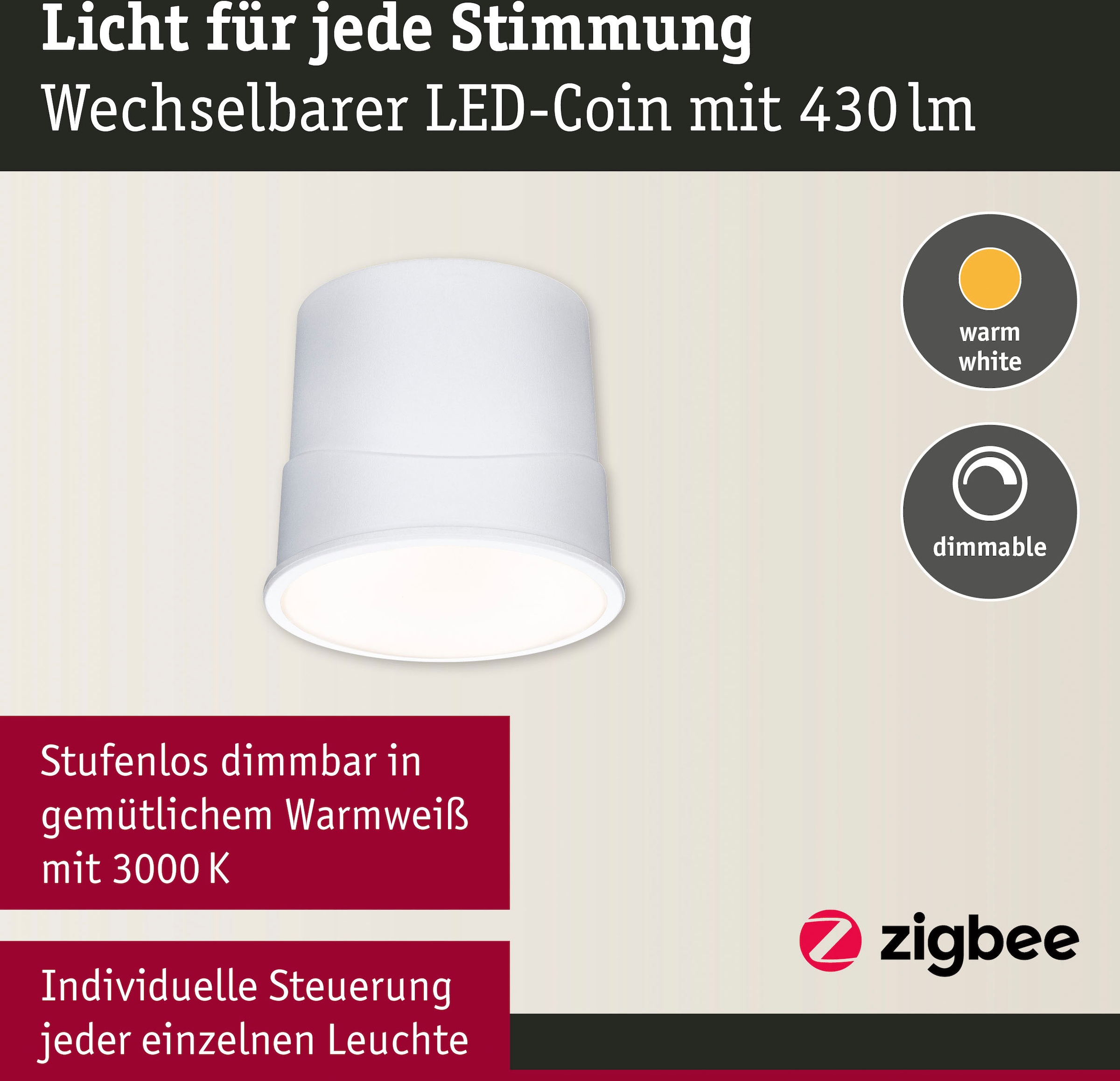 Paulmann LED Einbauleuchte »Base 230V 430lm«, 1 flammig-flammig, Zigbee