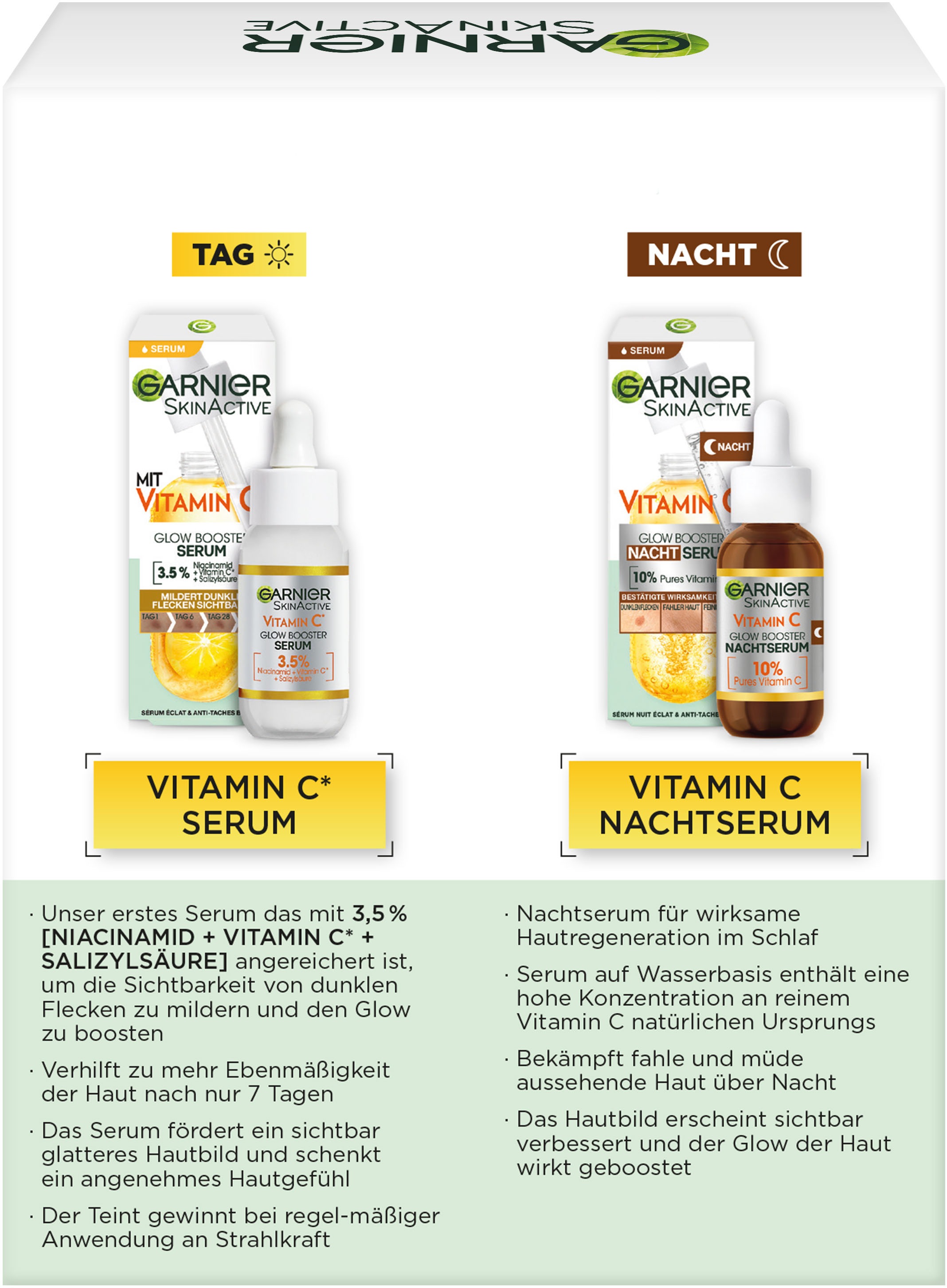 GARNIER Gesichtsserum »Vitamin C Glow Booster Serum Duo«, (Set, 2 tlg.), mit hoher Wirksamkeit