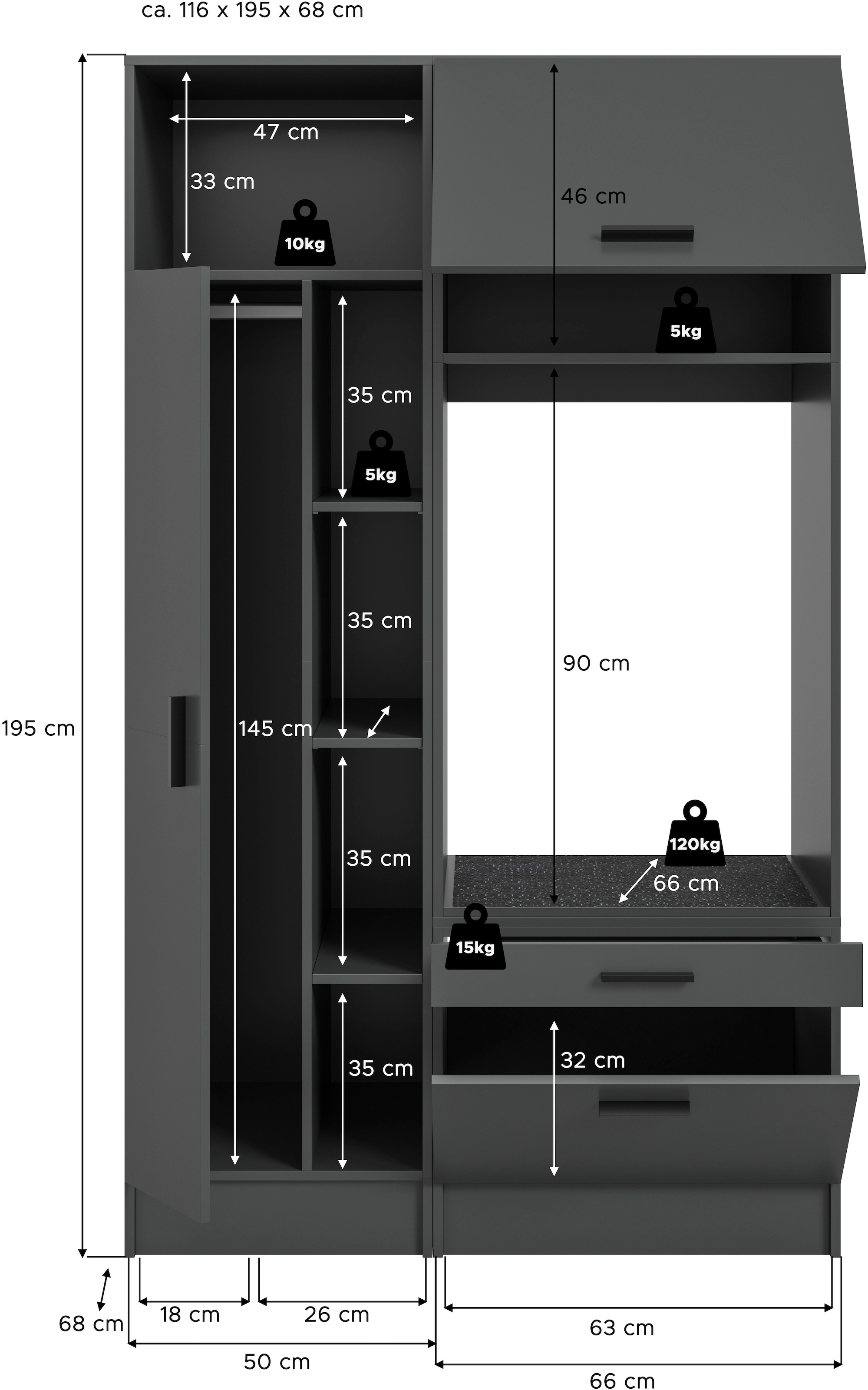 welltime Badmöbel-Set »FALAS, TOPSELLER!, 2-teilig, Hauswirtschaftsraum Set, Breite 116 cm«, (Set, 2 St., bestehend aus: 1x Mehrzweckschrank & 1x Waschmaschinenumbauschrank), Kombination, Waschmaschinenumbau, Waschmaschinenschrank, Wäschekammer