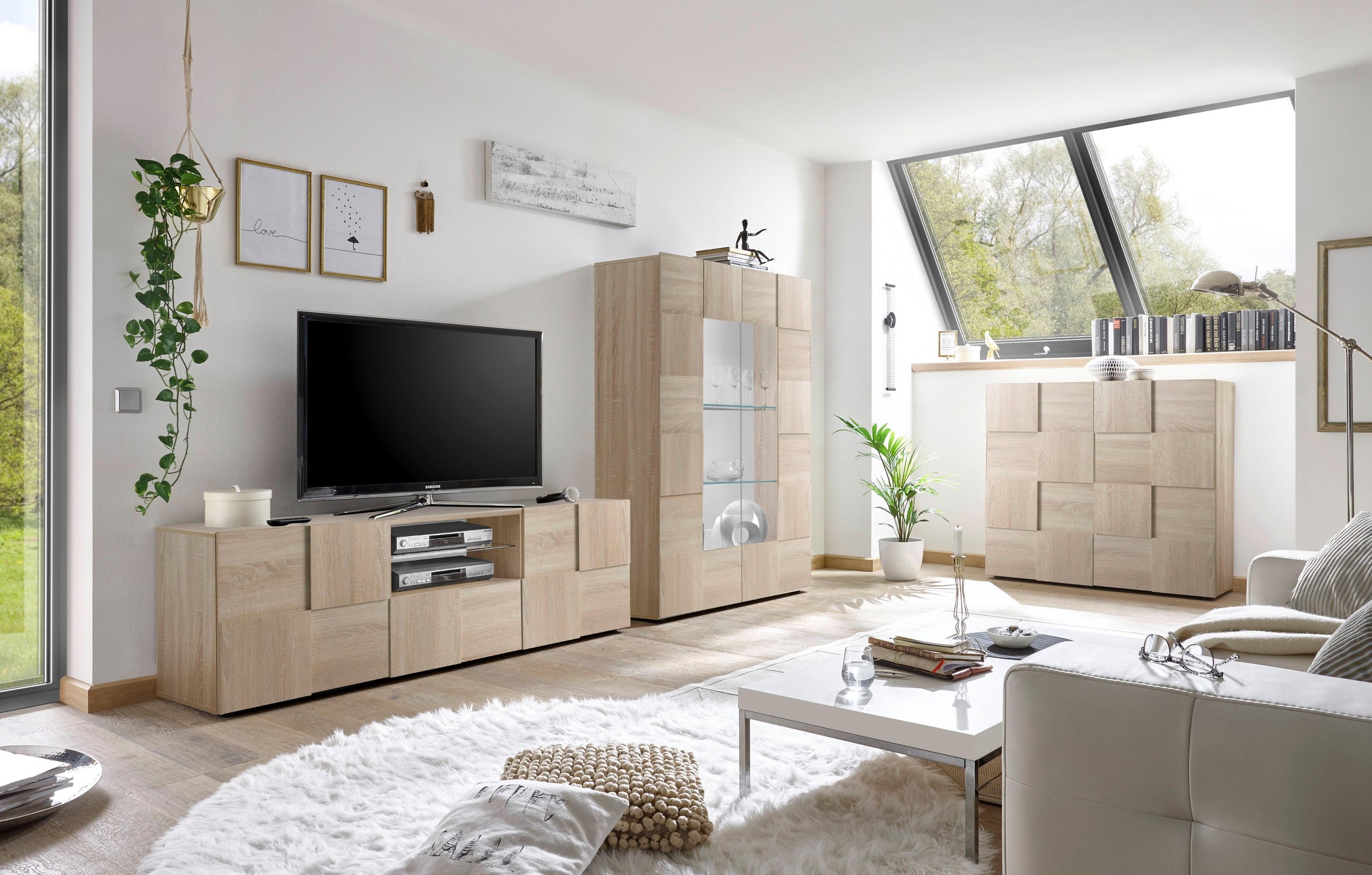 INOSIGN Lowboard »Dama Breite 181 cm, TV-Board 2 Türen, 1 Schubkasten, TV-Schrank«, Front in 3D-Optik, viel Stauraum, verschiedene Farben