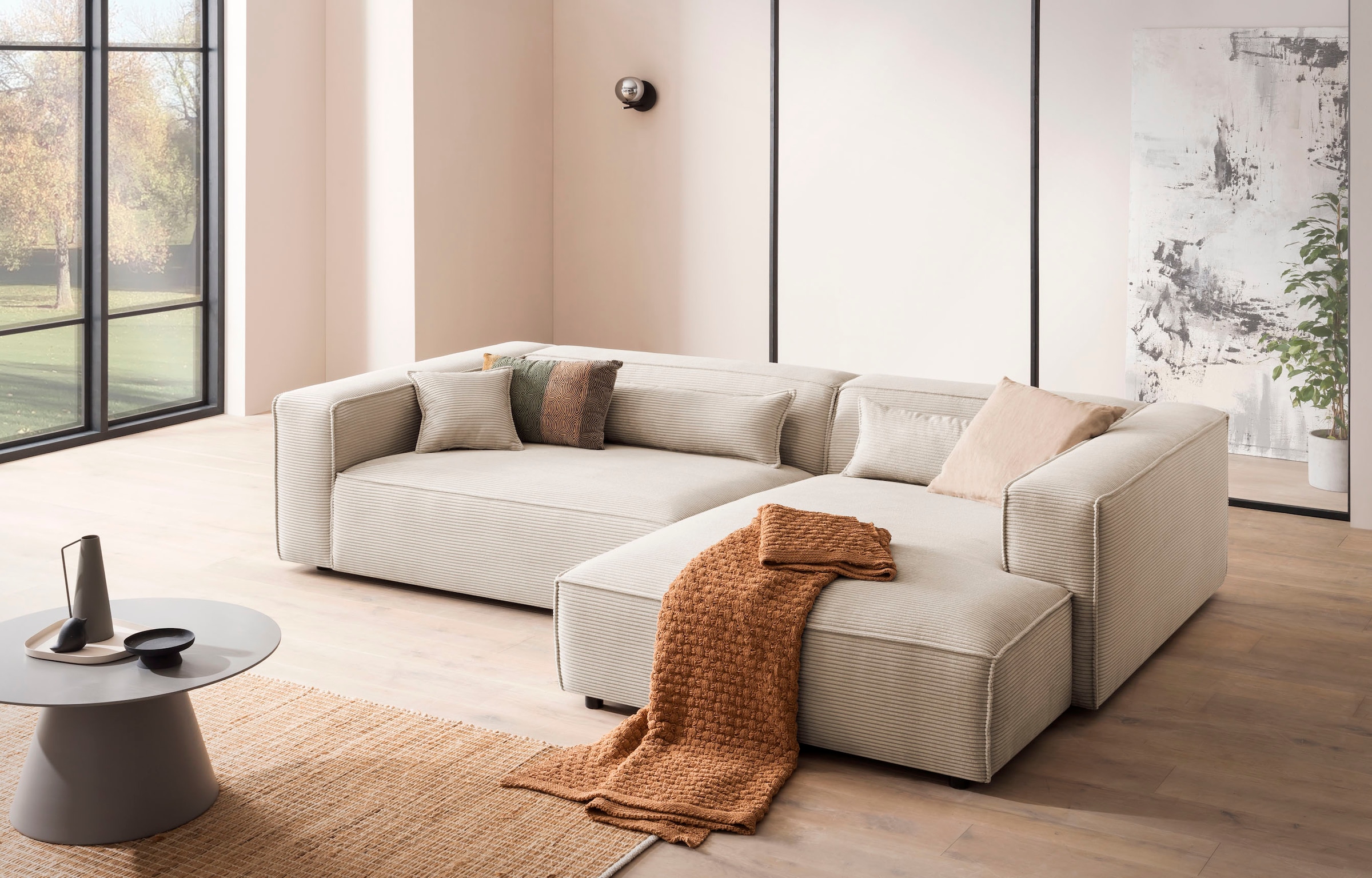 LeGer Home by Lena Gercke Ecksofa »PIARA XXL, Big-Sofa, Cord, Leinenoptik o. Strukturstoff, L-Form«, wahlweise Ottomane rechts/links, Kedernaht, extra tiefe Sitzfläche