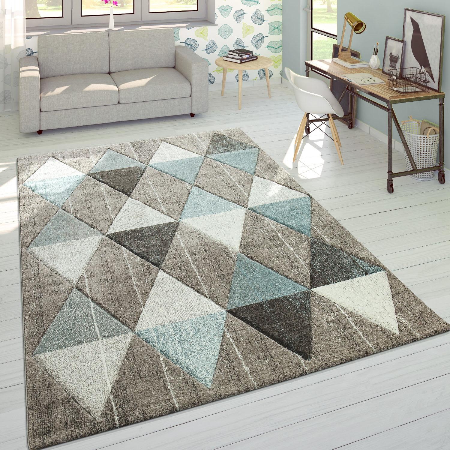Paco Home Teppich »Lara 234«, rechteckig, 16 mm Höhe, Kurzflor, modernes Rauten Design, handgefertigter Konturenschnitt