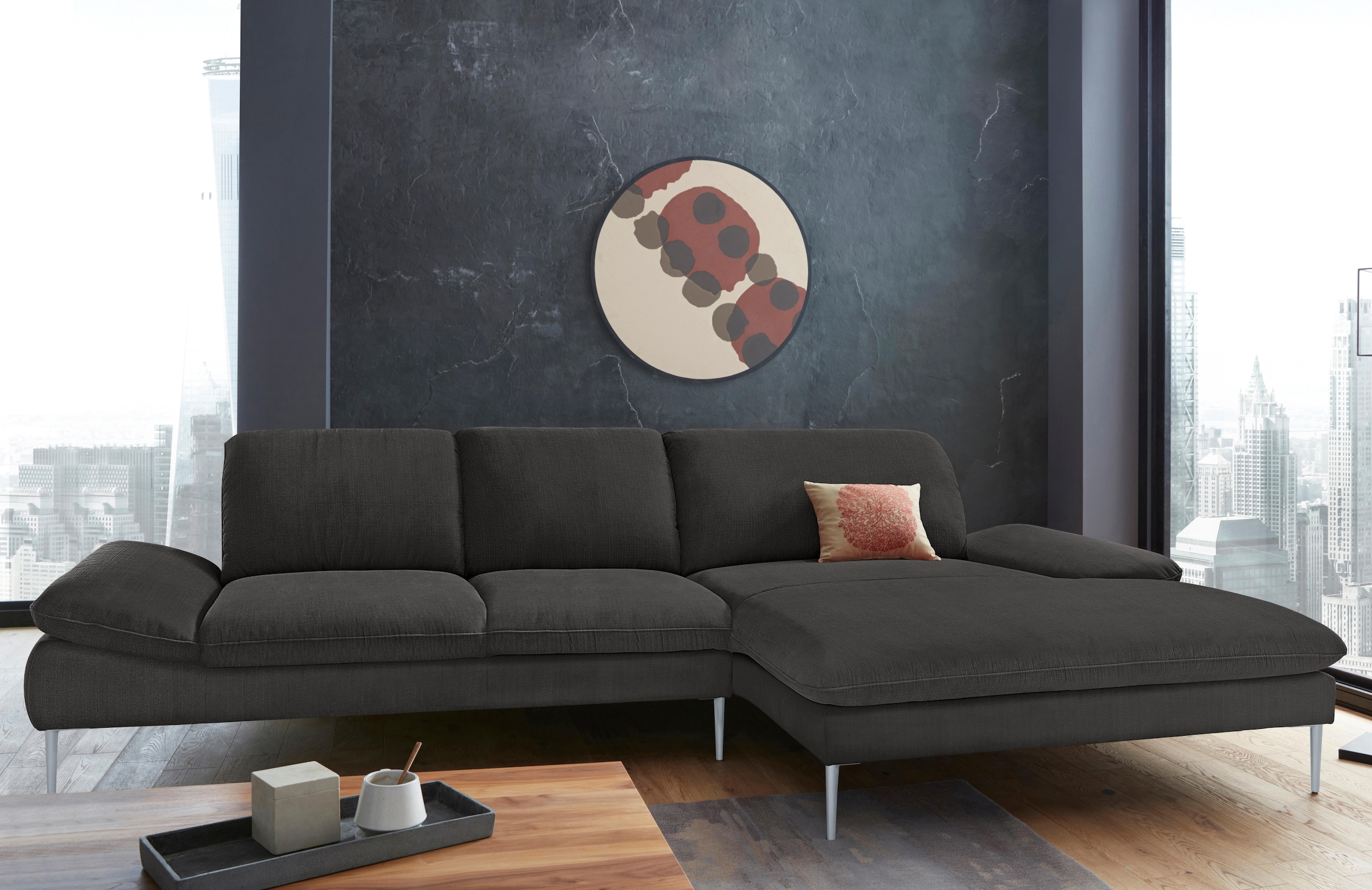 W.SCHILLIG Ecksofa »enjoy&MORE, Designsofa, bequem, zeitlos und elegant, L-Form« mit Sitztiefenverstellung, Füße silber matt, Breite 340 cm