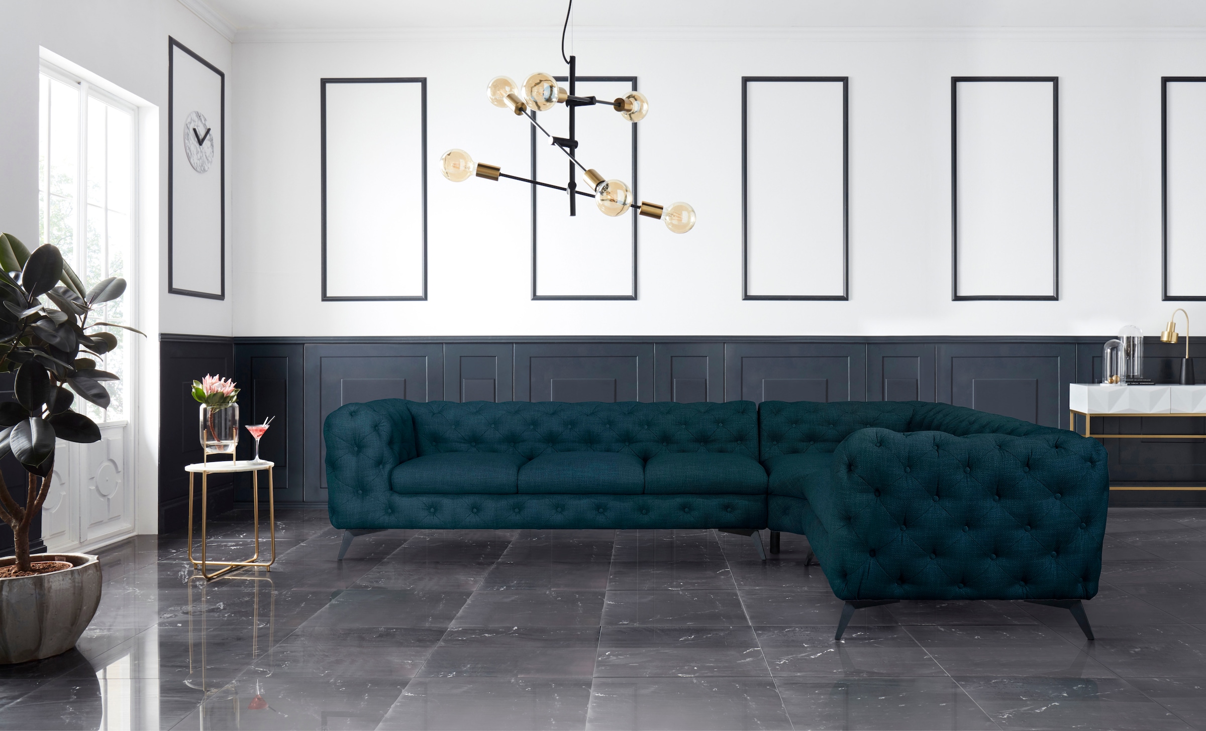 Leonique Chesterfield-Sofa »Ecksofa GLYNIS L-Form mit Wellenunterfederung, günstig online kaufen
