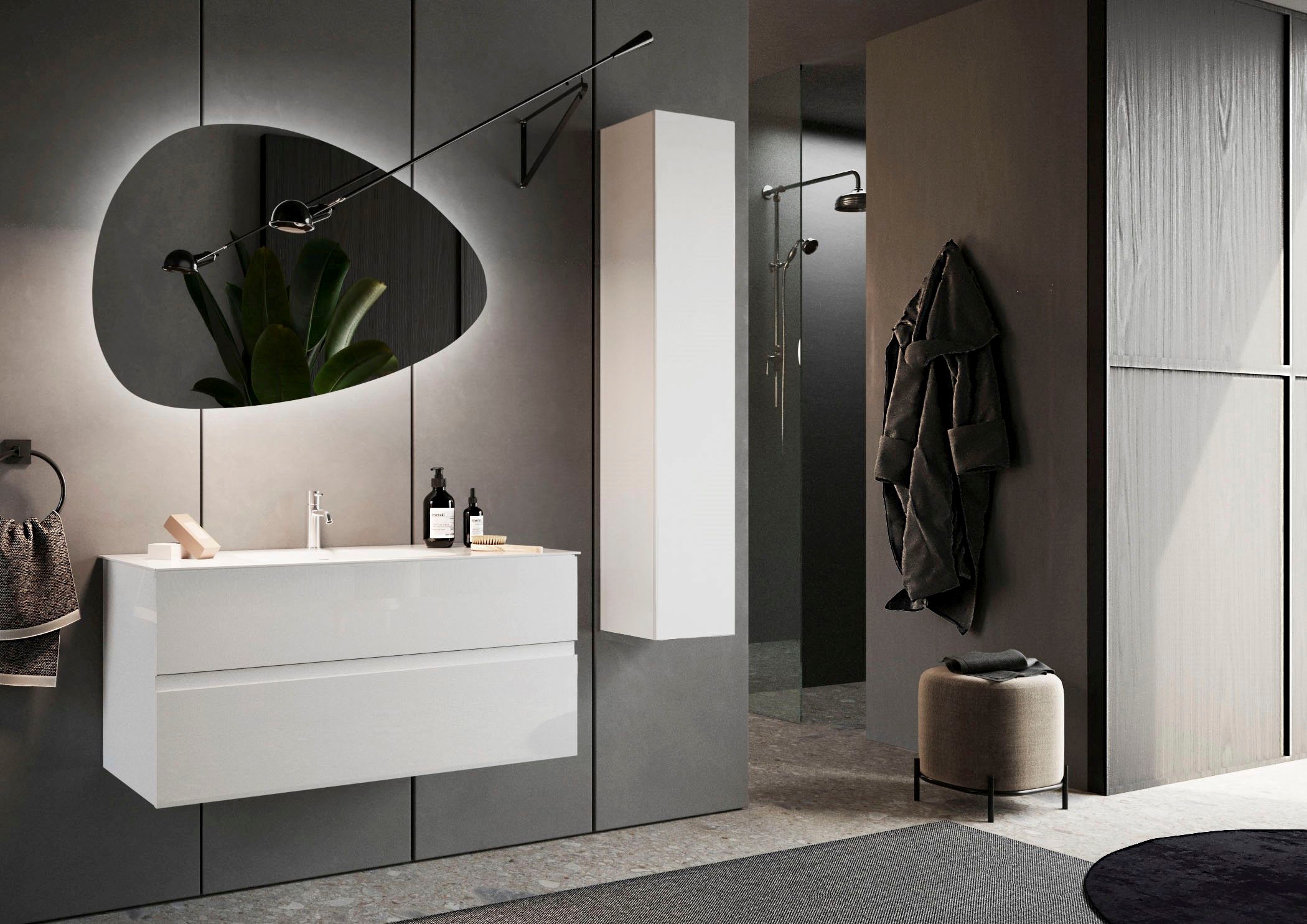welltime Badspiegel »Stone«, asymmetrisch, Breite 101 cm, Höhe 67 cm, mit LED Beleuchtung