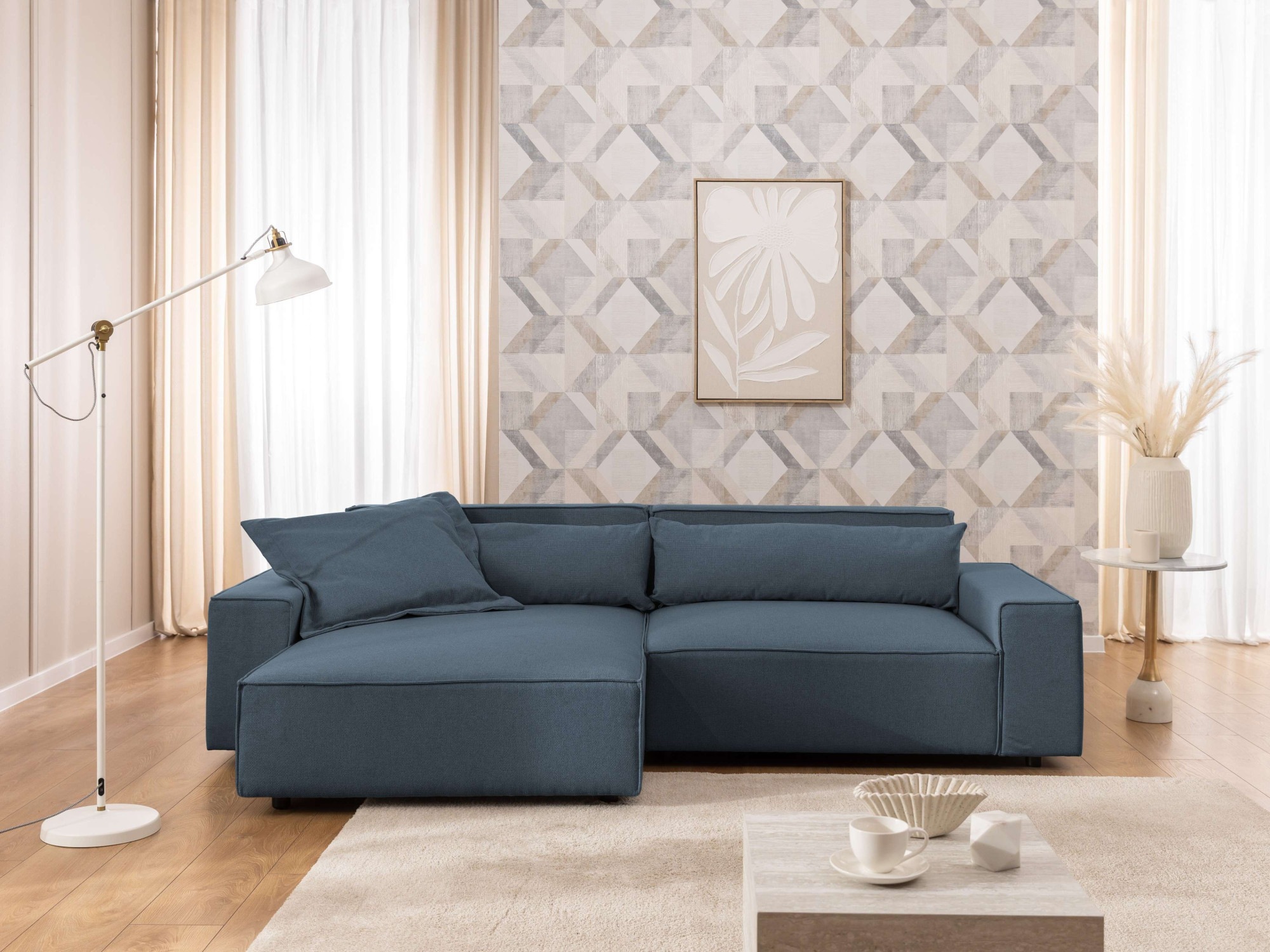 OTTO home Ecksofa »KINLEE Design-Sofa mit Recamiere rechts/links, Maße B/T/H 251/144/70cm«, L-Form mit Wellenunterfederung, ohne Bettfunktion, modern und beguem