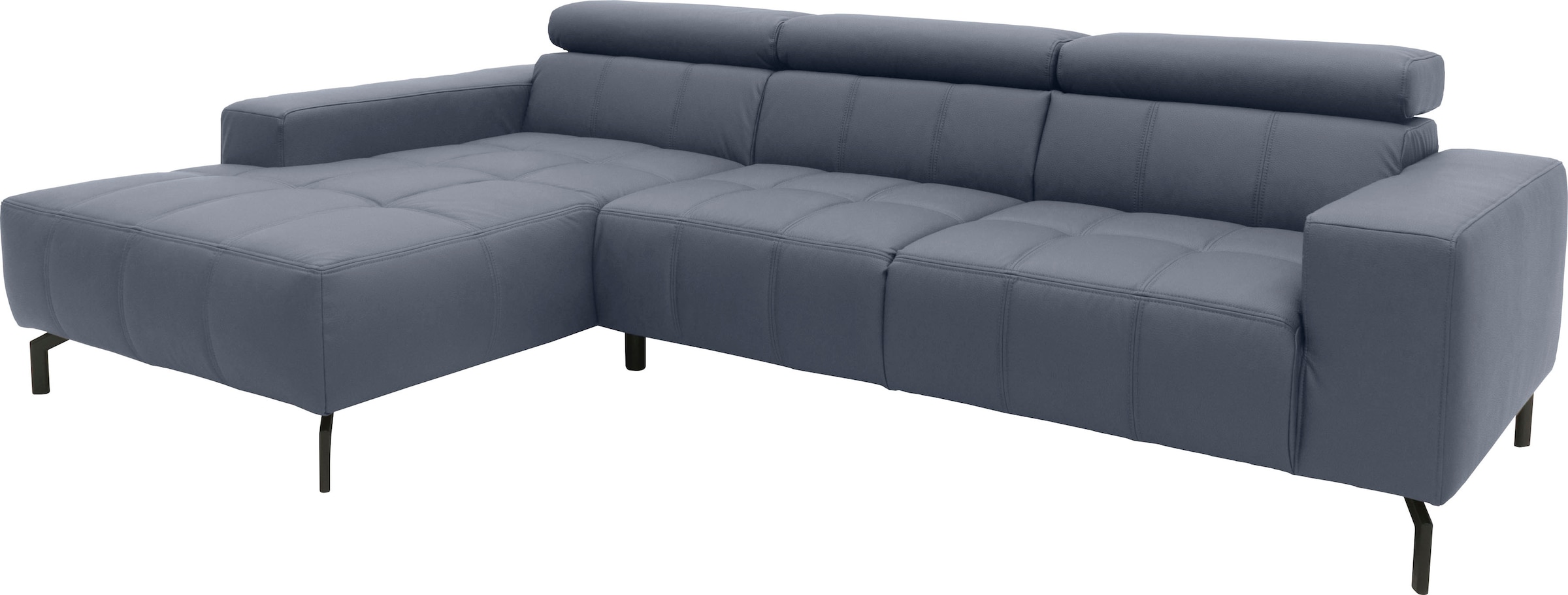 DOMO collection Ecksofa »Cunelli tolle Sitznähte als Designelement, fester Sitzkomfort, L-Form«, wahlweise mit 6-fach verstellbarer Kopfteilverstellung, bodenfrei