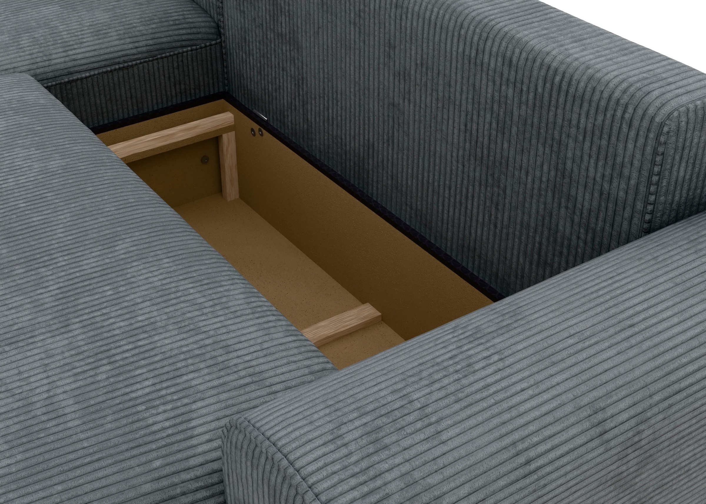 TRENDMANUFAKTUR Ecksofa »Fordon, Schlafsofa mit Bettkasten, Couch in L-Form, Breite 250 cm«, in Cordstoff HYPER, dunkelgrau, Recamiere links