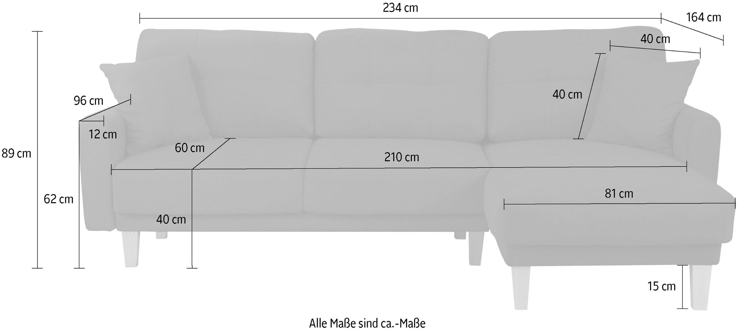 Home affaire Ecksofa »TRIPLO optionale Schlafsofa mit Bettkasten, Maße B/T/H: 234/164/89 cm«, L-Form wahlweise mit Bettfunktion - Liegefläche 132x210 cm