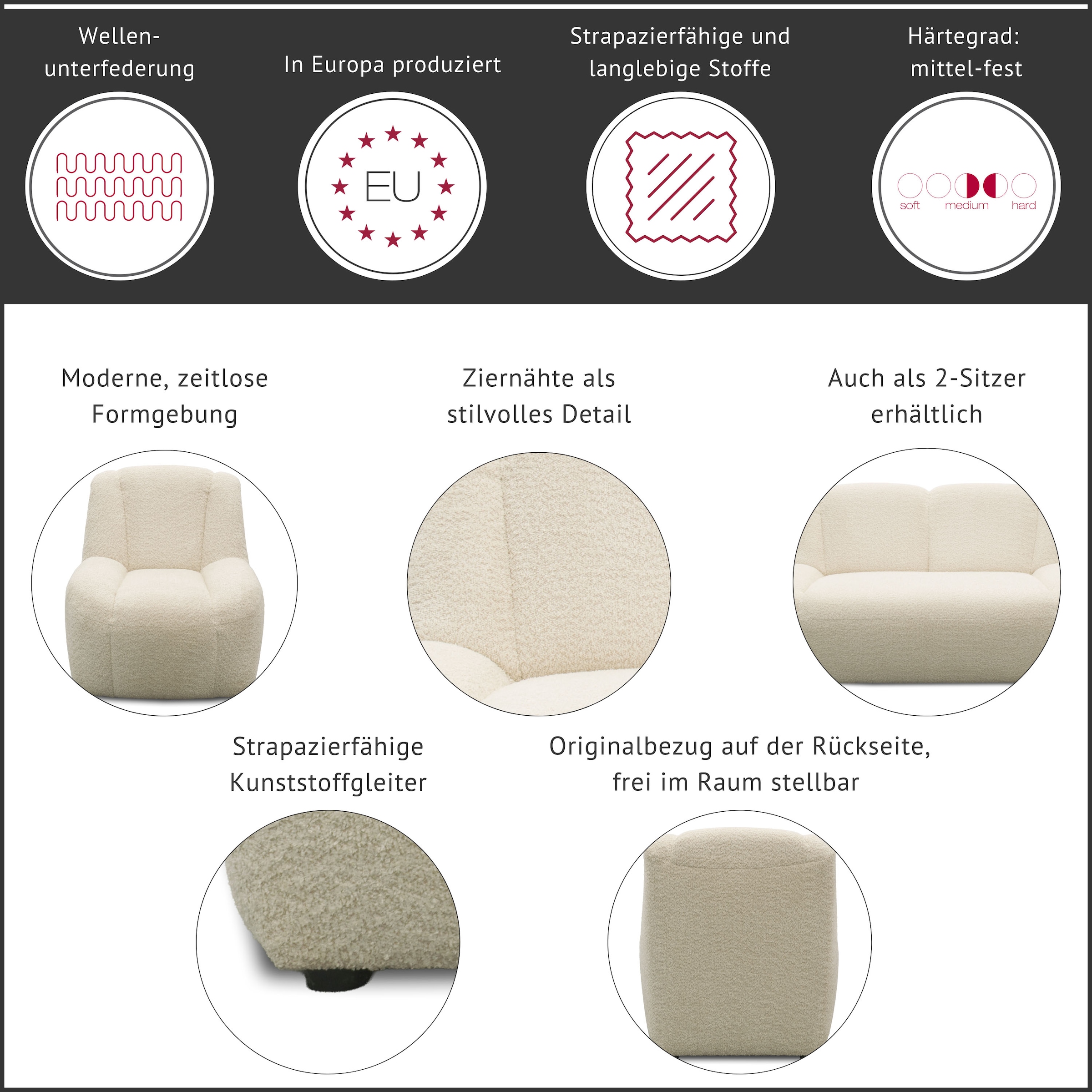 DOMO collection Polstergarnitur »Ryos, Sessel und 2-Sitzer, organische Form« Set, 2 tlg. skulpturale Opik, cozy chic