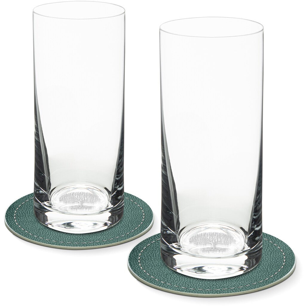 Contento Longdrinkglas, (Set, 4 tlg., 2 Longdrinkgläser und 2 Untersetzer), Baum, 400 ml, 2 Gläser, 2 Untersetzer