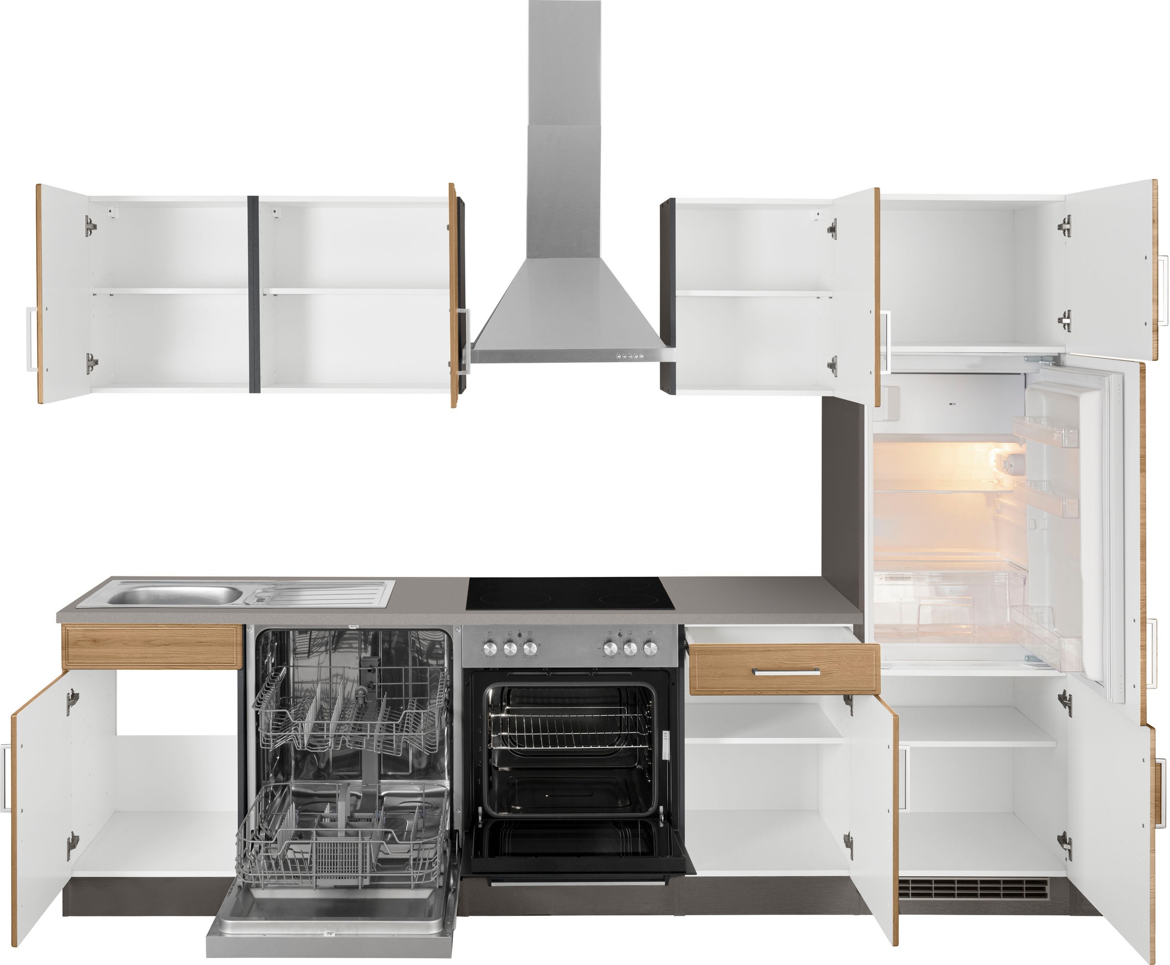 HELD MÖBEL Küchenzeile »Stockholm«, Breite 280 cm, mit hochwertigen MDF Fronten im Landhaus-Stil