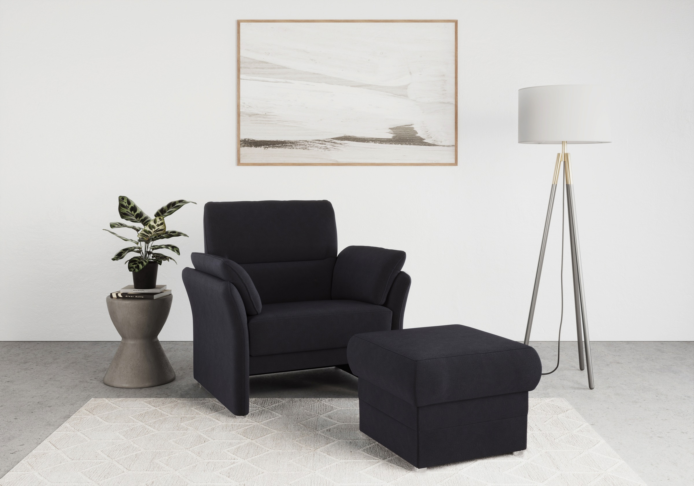 DOMO collection Sessel »Pina elegant und zeitloser Clubsessel, bequemer Cocktailsessel«, Hoher Sitzkomfort, Microfaser hochflorig, dunkelblau