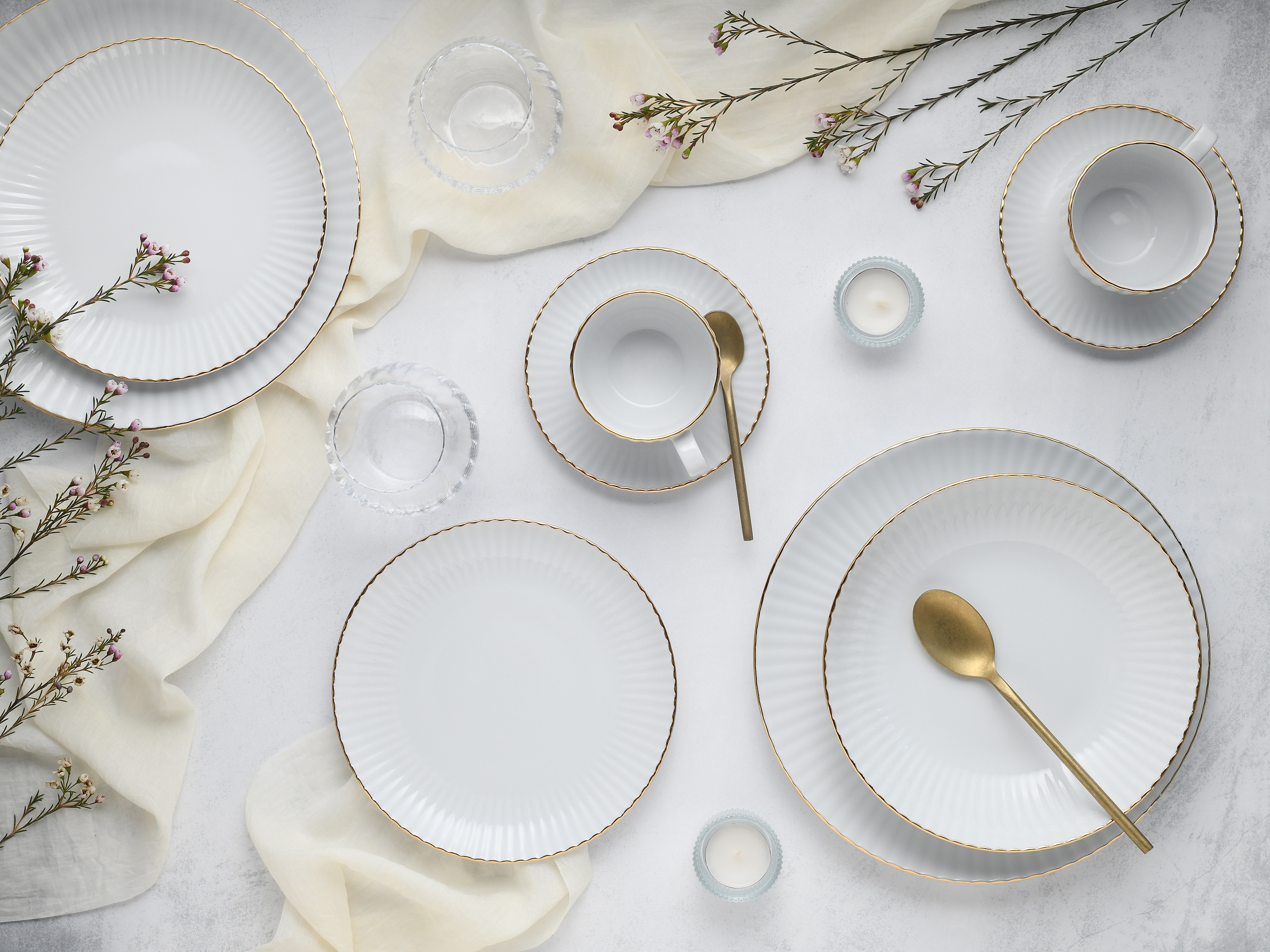 my home Kombiservice »Geschirr-Set, Service Elisetta«, (Set, 30 tlg.), Goldband, Made in Europe, 30 Teile, für 6 Personen