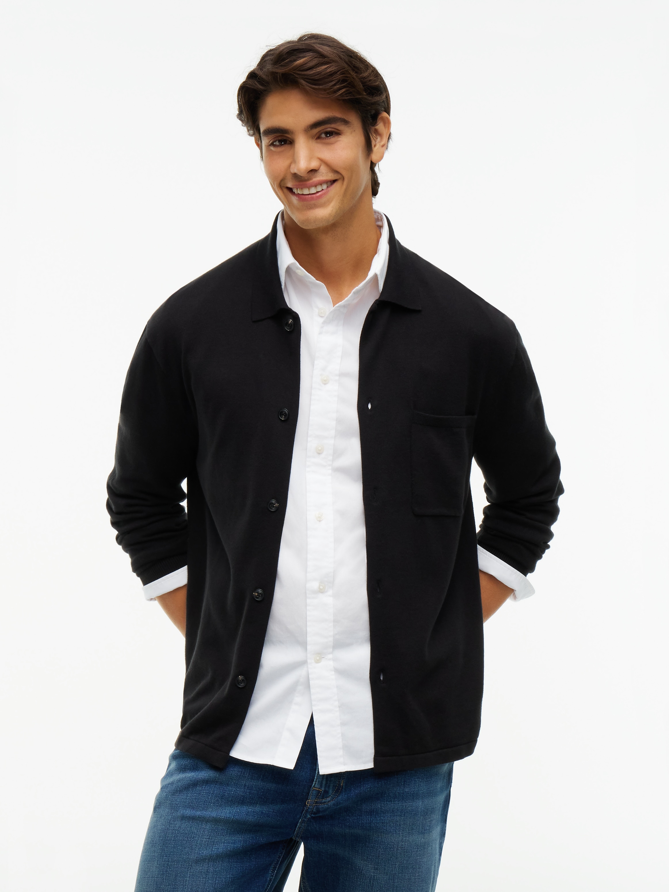 Tommy Hilfiger Strickjacke »ESSENTIAL COTTON« Relaxed Fit Strick-Overshirt mit Flag-Stickerei