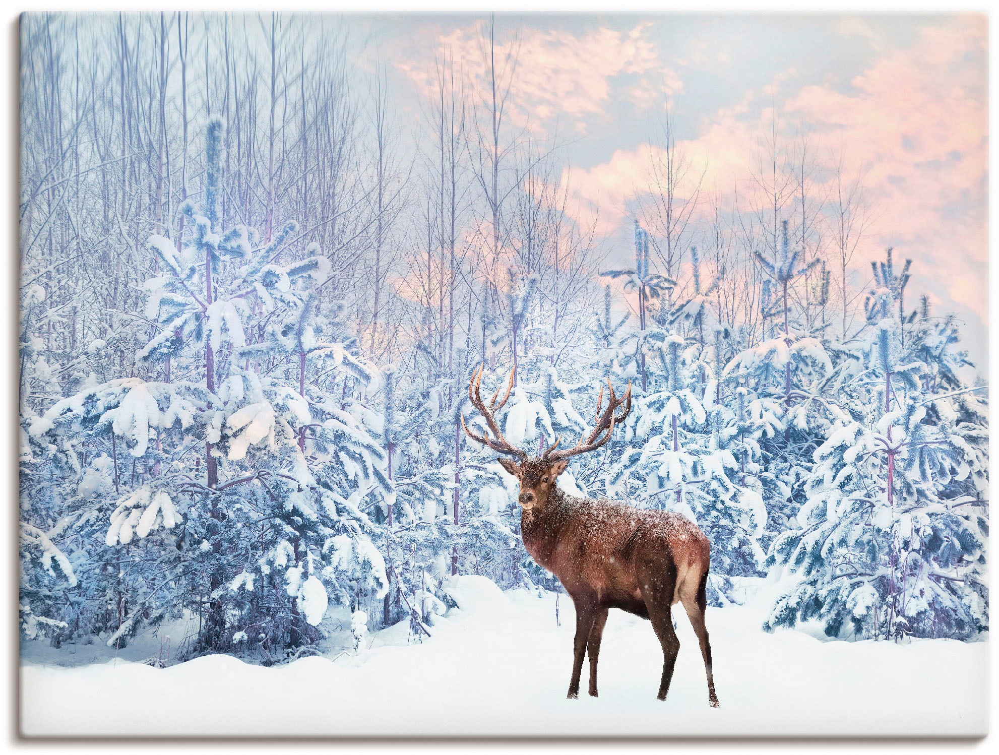 Artland Wandbild »Hirsch im Winterwald«, Hirschbilder, (1 St.), als Leinwandbild, Poster in verschied. Größen
