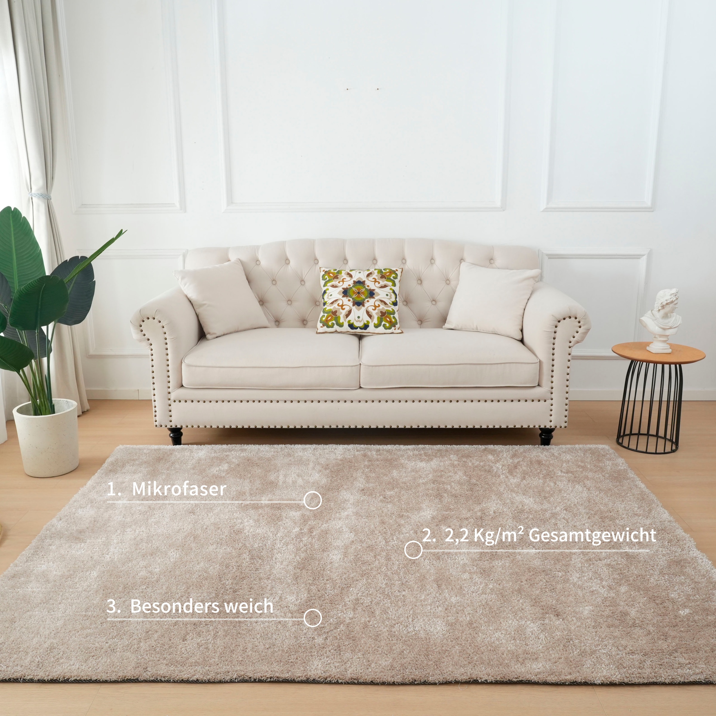 my home Hochflor-Teppich »Dana light, besonders weich, Mikrofaser Teppiche«, rechteckig, 25 mm Höhe, uni, leichter Glanz, Wohnzimmer, Schlafzimmer, Esszimmer