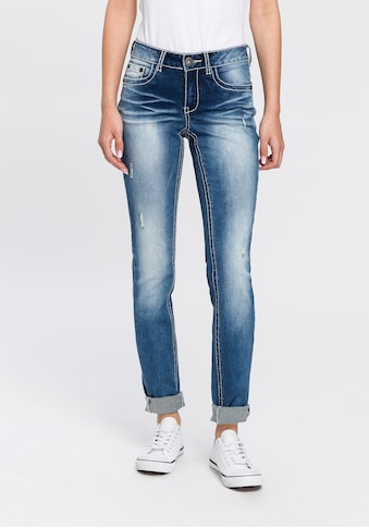 Skinny-fit-Jeans »mit Kontrastnähten und Pattentaschen«, Low Waist