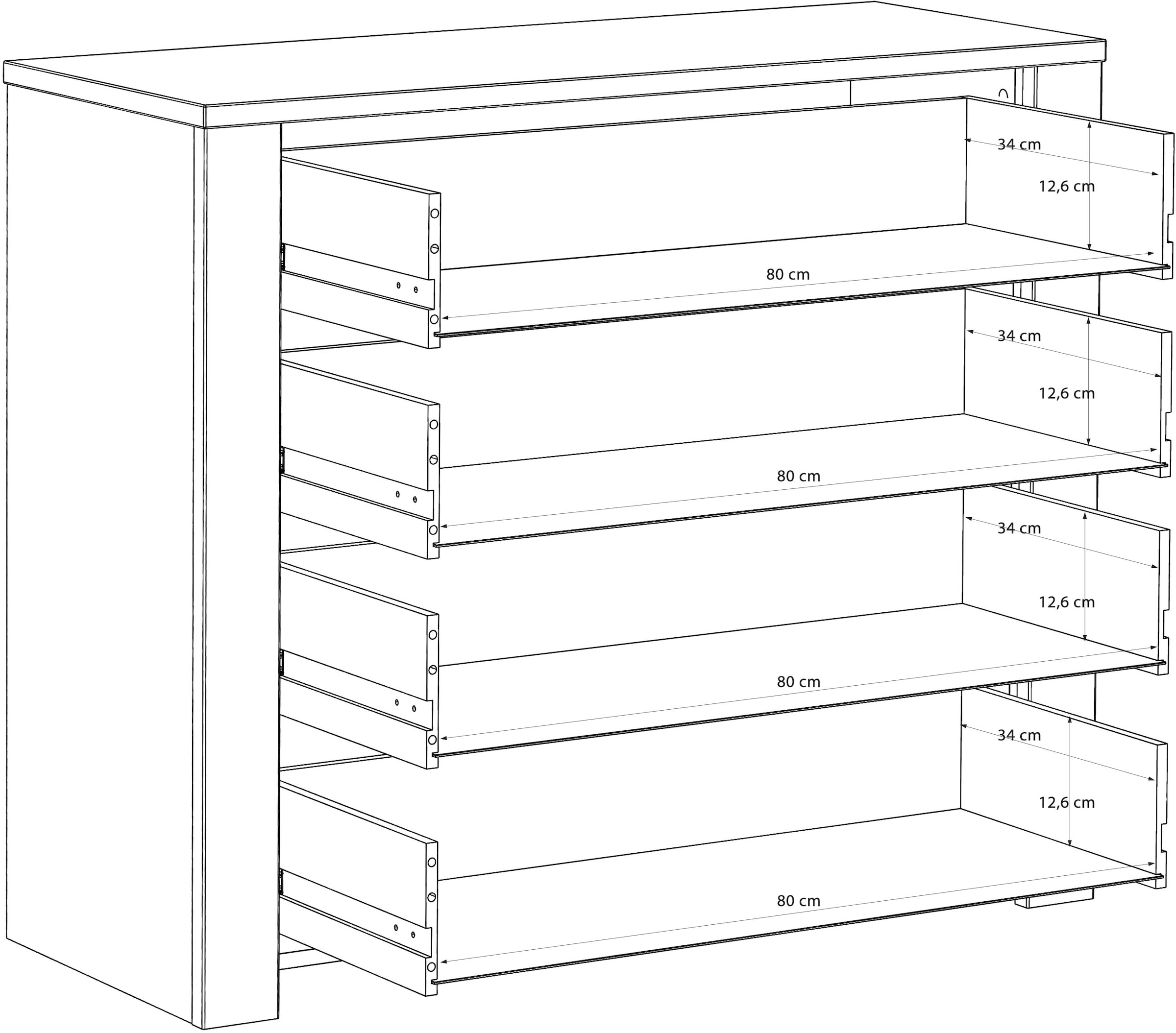 FORTE Kommode »Bohol« B/H/T 101,4/87/42 cm, 4 Schubkästen
