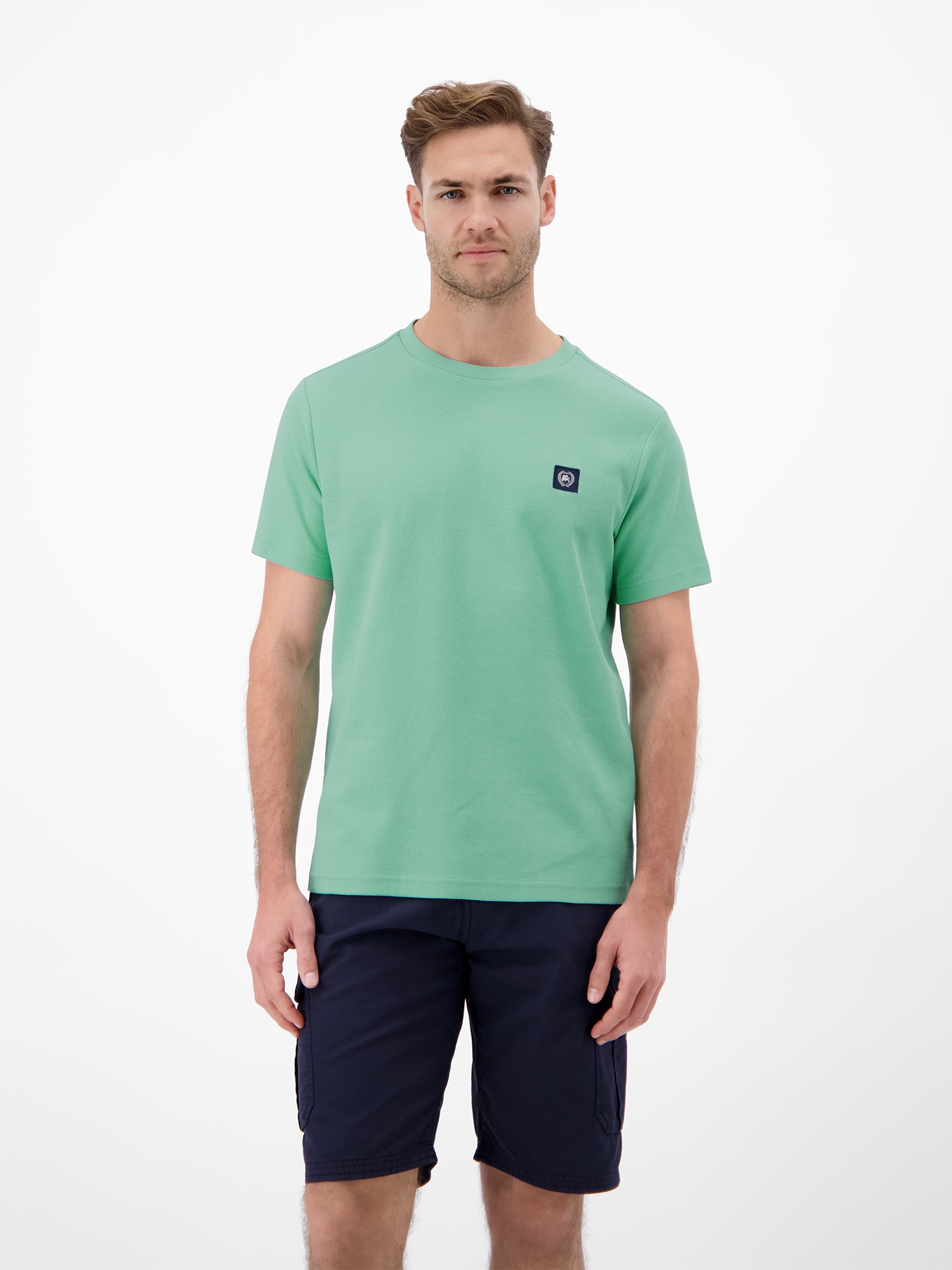 LERROS Rundhalsshirt mit Logo-Badge und in Waffle-Optik