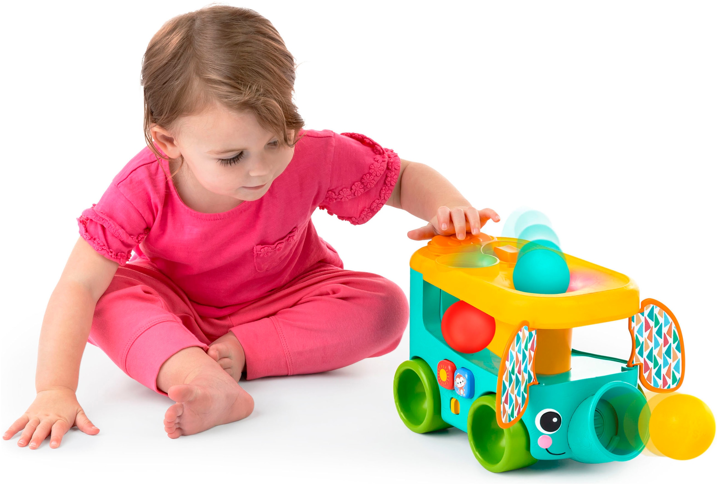 Bright Starts Lernspielzeug »Pop & Roll Safari Bus Ball Play Toy«, mit Licht und Sound