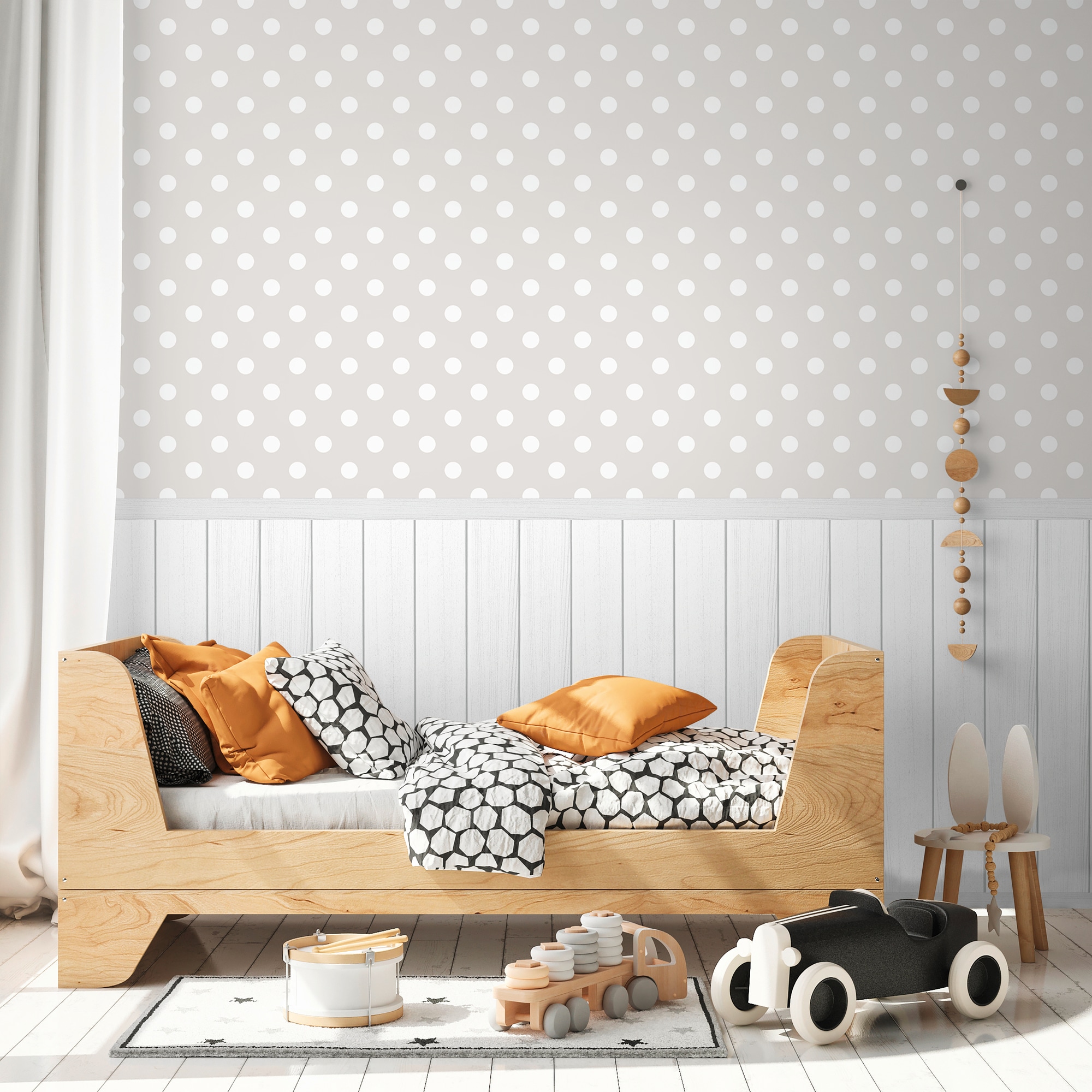 living walls Fototapete »Wallpanel Tapete Wandpaneele Motivtapete Punkte Landhaus«, matt, Vliestapete Kinderzimmer für Schlafzimmer Küche Wohnzimmer Wandpaneele