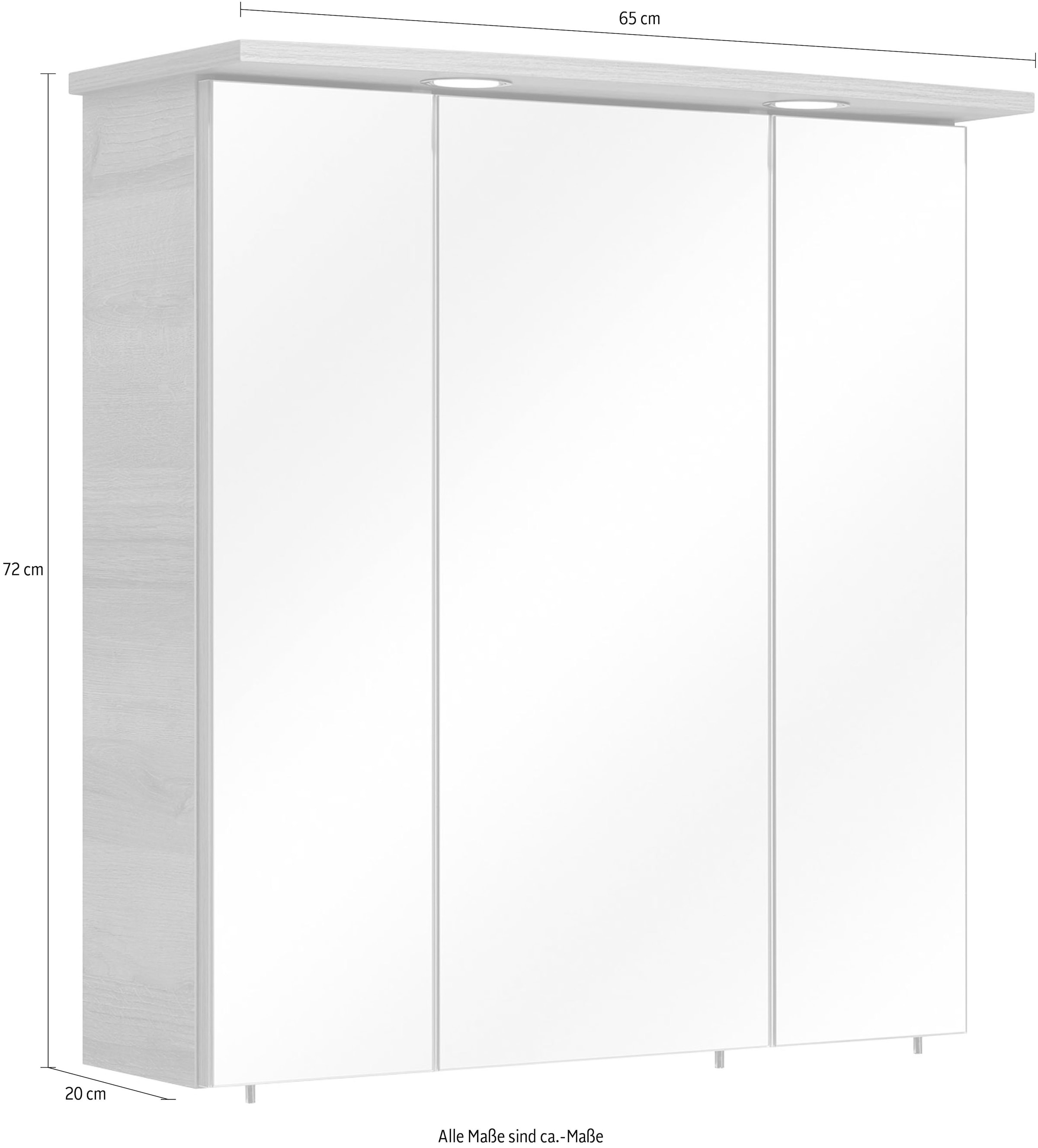 Saphir Spiegelschrank »Quickset 919 Badschrank, 3 Spiegeltüren, 6 Einlegeböden, 65 cm breit«, inkl. LED-Beleuchtung, Türdämpfer, Schalter-/Steckdosenkombination