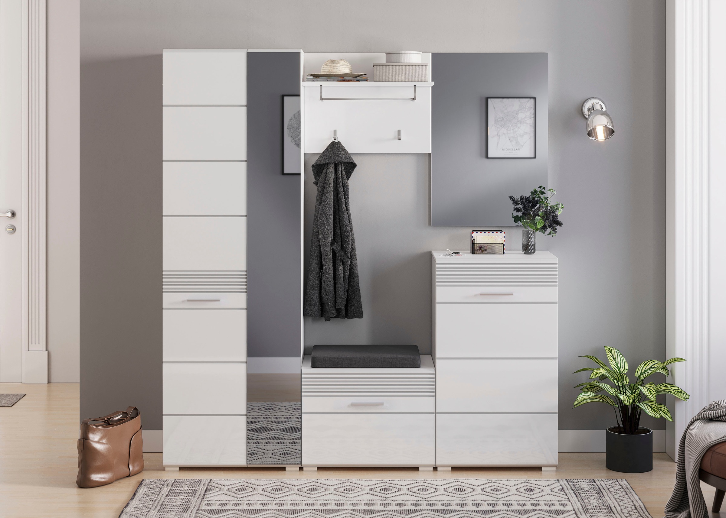 INOSIGN Garderoben-Set »Malmö, Breite 115cm, MDF Front mit Rillenfräsung, 4 günstig online kaufen