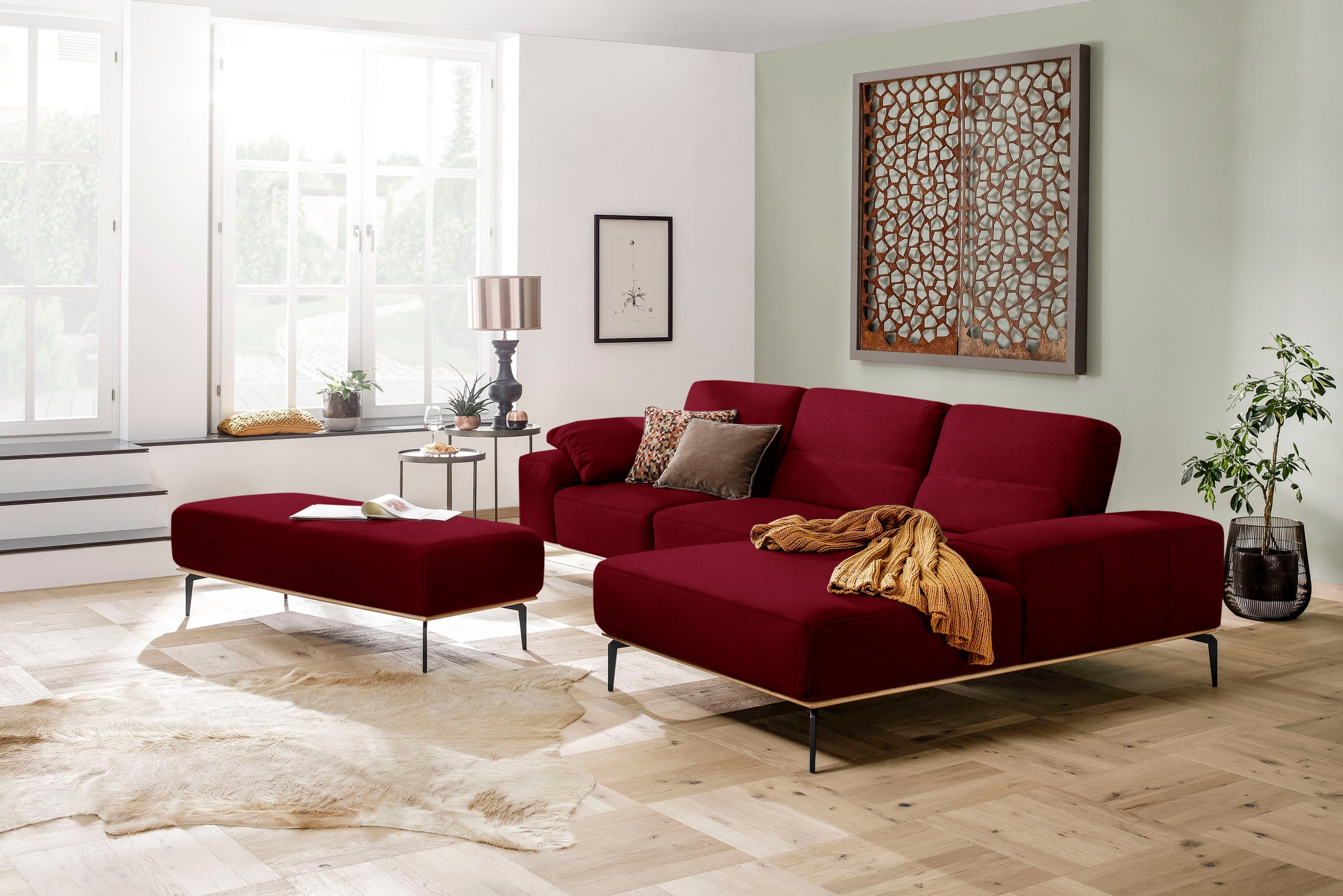 W.SCHILLIG Ecksofa »run, Designsofa mit tollem Sitzkomfort, bequem, L-Form«, mit Holzsockel, Füße in Schwarz pulverbeschichtet, Breite 319 cm