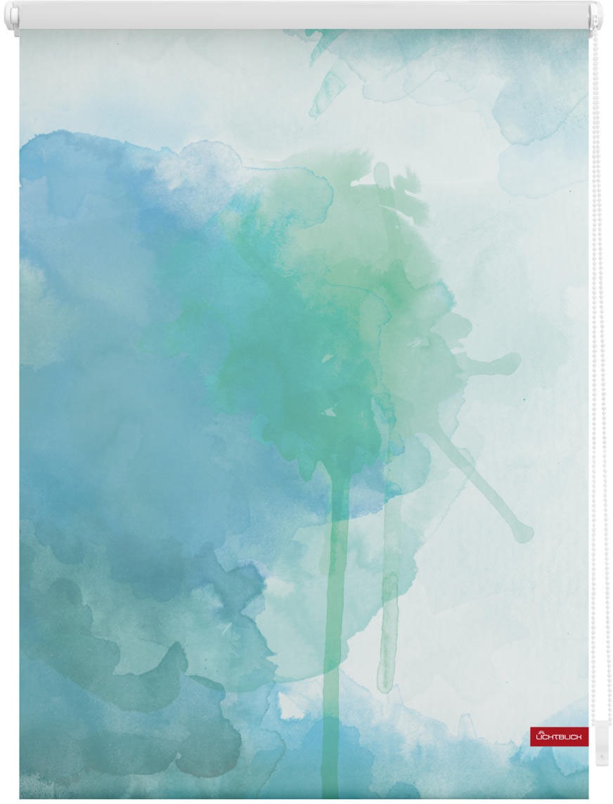 LICHTBLICK ORIGINAL Seitenzugrollo »Rollo Klemmfix, ohne Bohren, Verdunkelung, Aquarell - Blau Grün«, verdunkelnd, Verdunkelung-energiesparend, freihängend