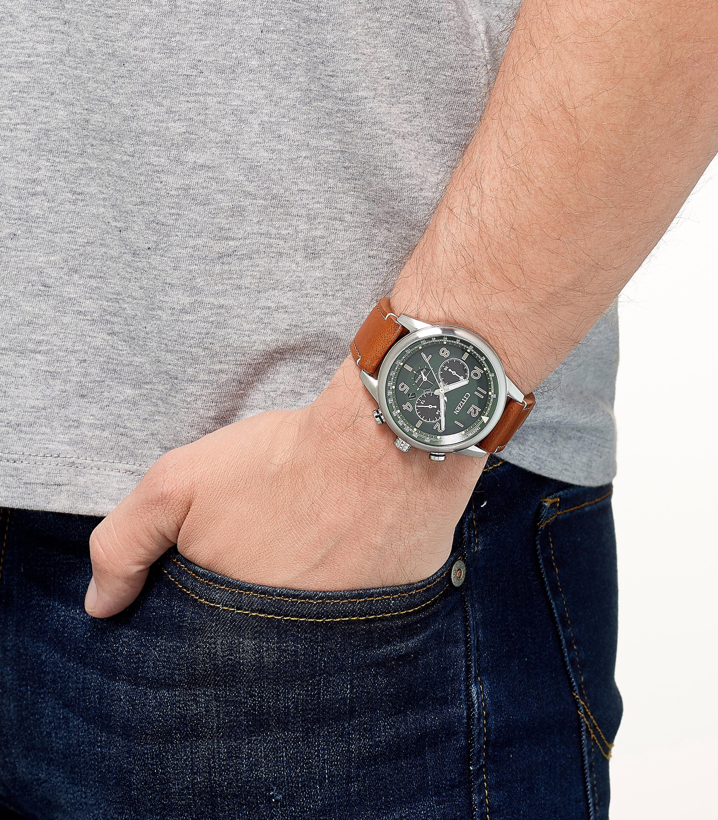 Citizen Chronograph, Armbanduhr, Herrenuhr, Solar, Datum, Stoppfunktion, Lederarmband