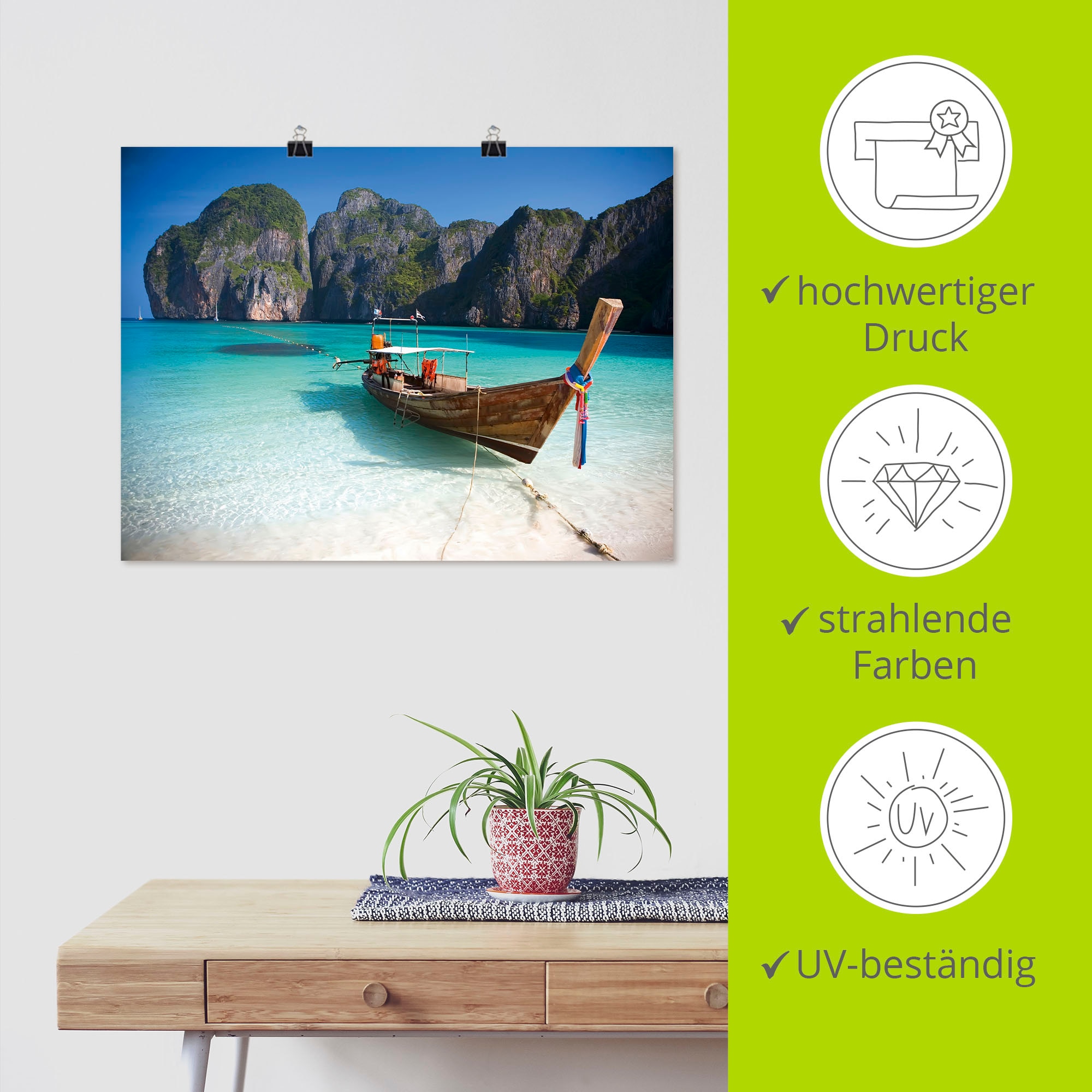 Artland Wandbild »Maya Bay, Koh Phi Phi Leh, Thailand«, Boote & Schiffe, (1 St.), als Leinwandbild, Poster, Wandaufkleber in verschied. Größen