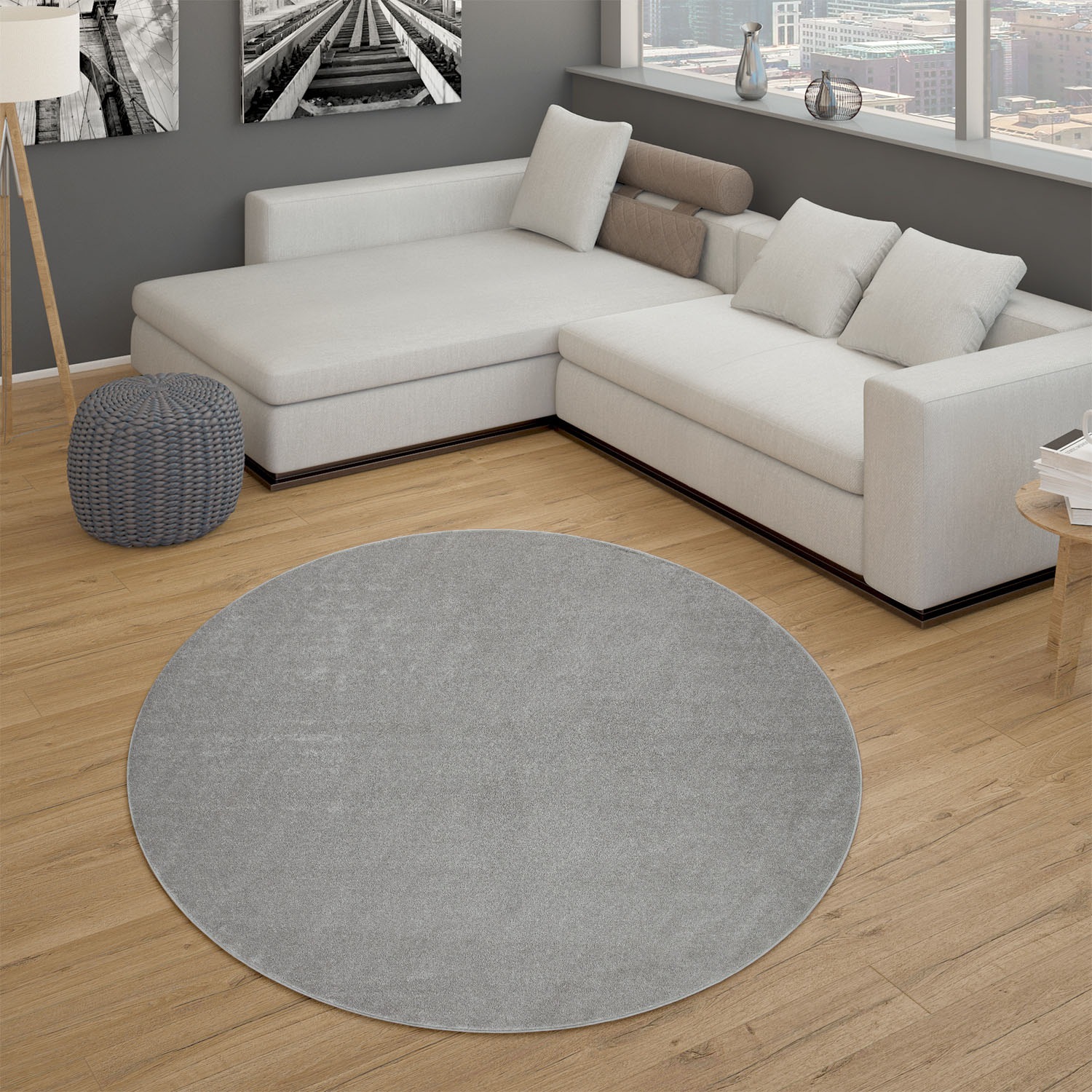 Paco Home Teppich »Porto 890«, rund, 13 mm Höhe, Kurzflor, Uni-Farben, ideal im Wohnzimmer & Schlafzimmer