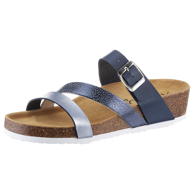 ANISTON SHOES Pantolette, Keilabsatz, Sommerschuh, Schlappen mit Schnallenverschluss dunkelblau 41 41 Aus der neuen Schuhkollektion von ANISTON