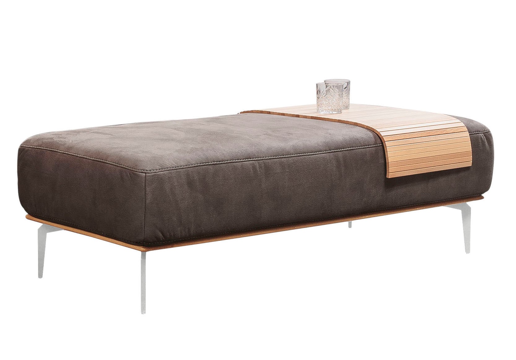 W.SCHILLIG Polsterhocker mit elegantem Holzsockel, Füße in Chrom glänzend, günstig online kaufen