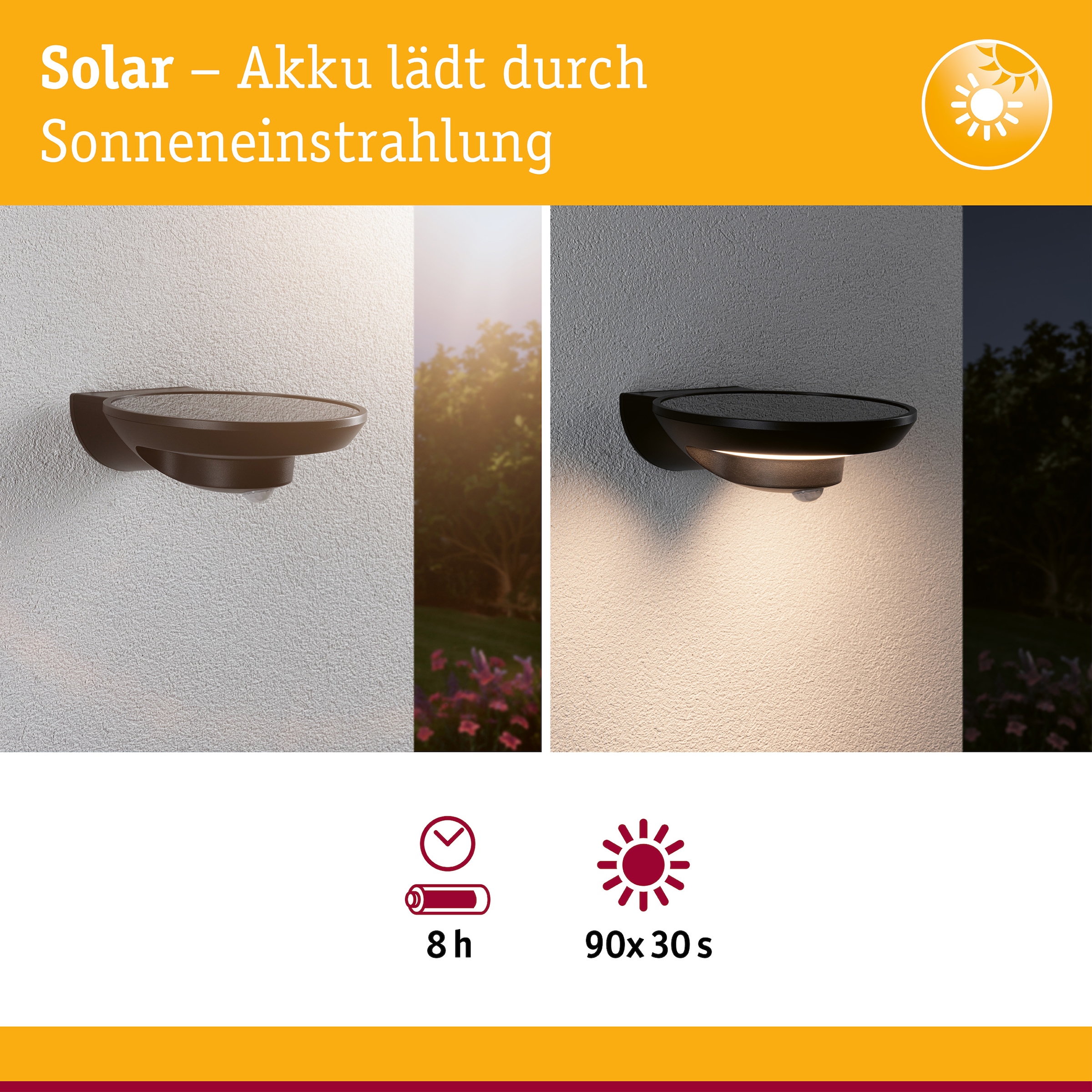 Paulmann LED Außen-Wandleuchte »Solar Bordola IP44 180x211mm 3000K 3,5W 220lm Anthrazit Kunststoff« 1 Stk. Warmweiß Bewegungsmelder