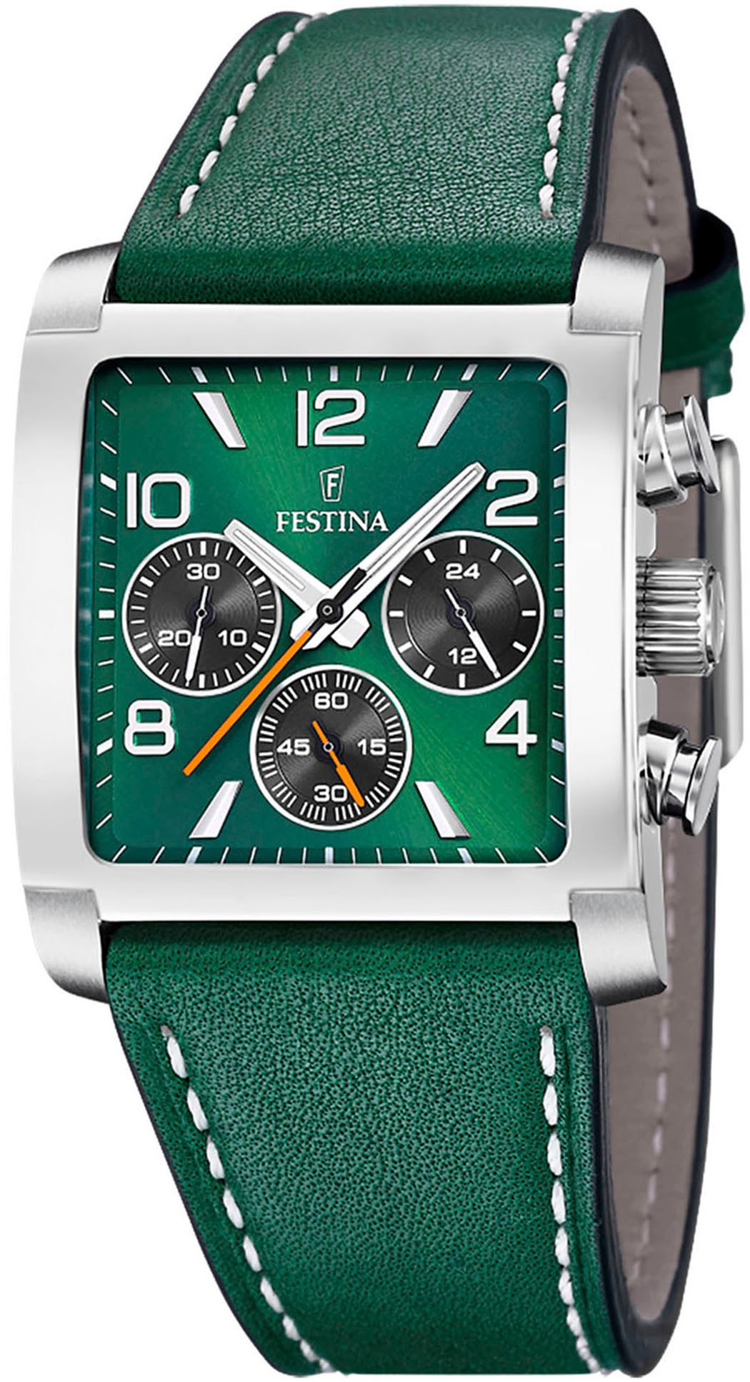 Festina Chronograph »On The Square«, Armbanduhr, Quarzuhr, Herrenuhr, Stoppfunktion, Lederarmband
