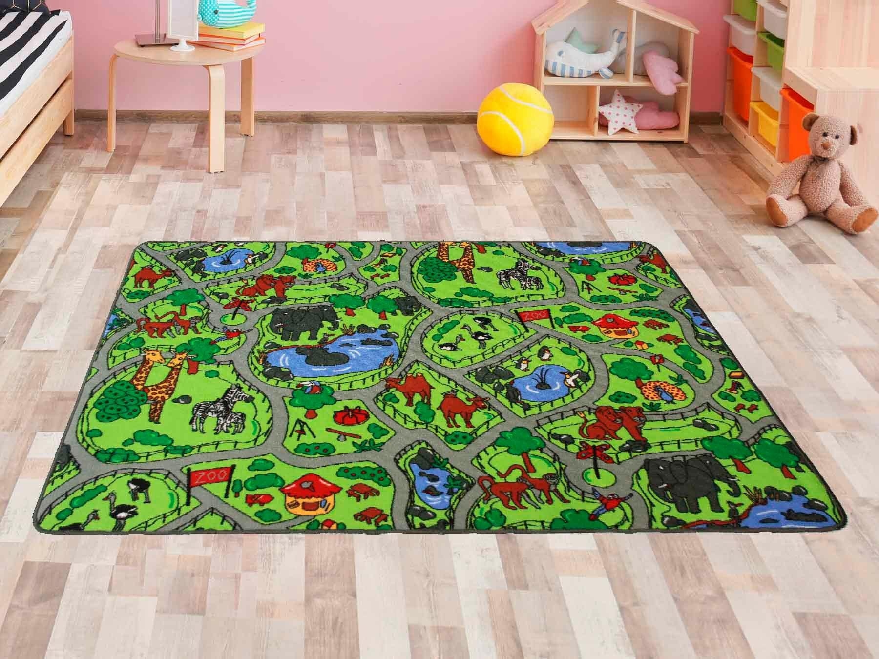 Primaflor-Ideen in Textil Kinderteppich »ZOO, Made in Belgium«, rechteckig, 5 mm Höhe, Straßen-Spiel-Teppich, Kinderzimmer