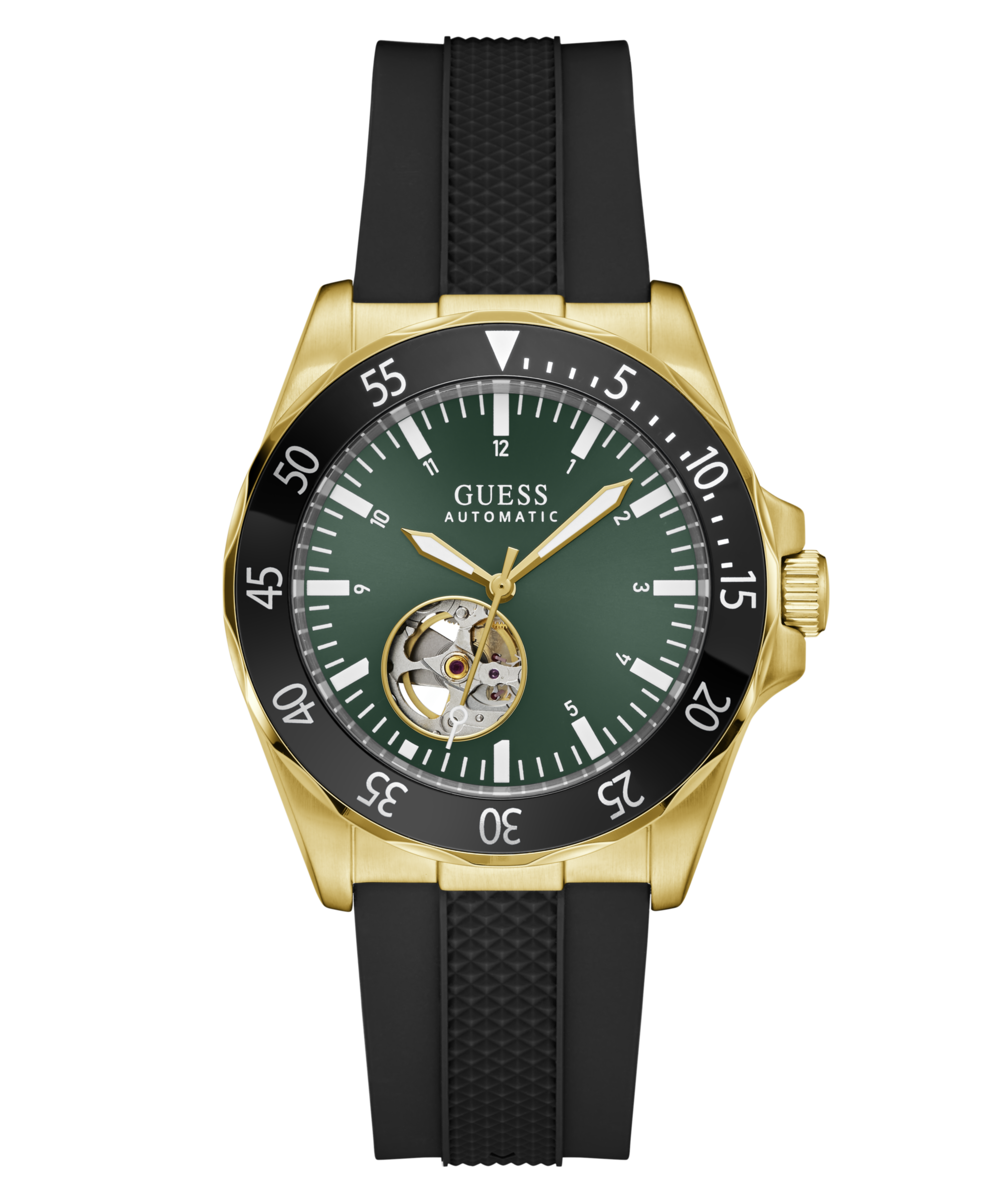 Guess Automatikuhr »CLIFF« Armbanduhr, Herrenuhr, Mechanische Uhr, Silikonarmband, analog