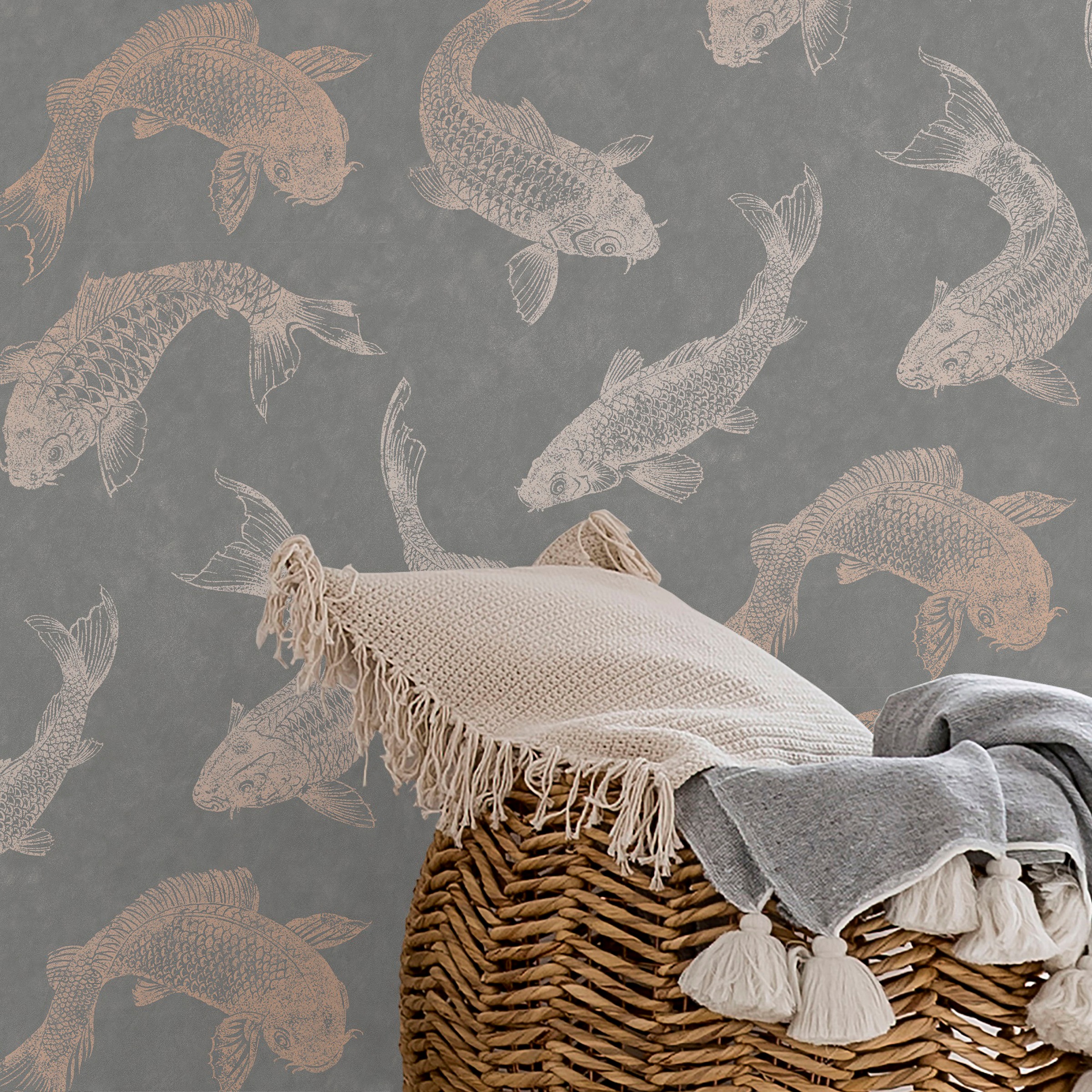 Superfresco Easy Vliestapete »Superfresco Easy Vliestapete Fisch Kupfer Grau«, animal print, Superfresco Easy Vliestapete Pisces Slate Grau
