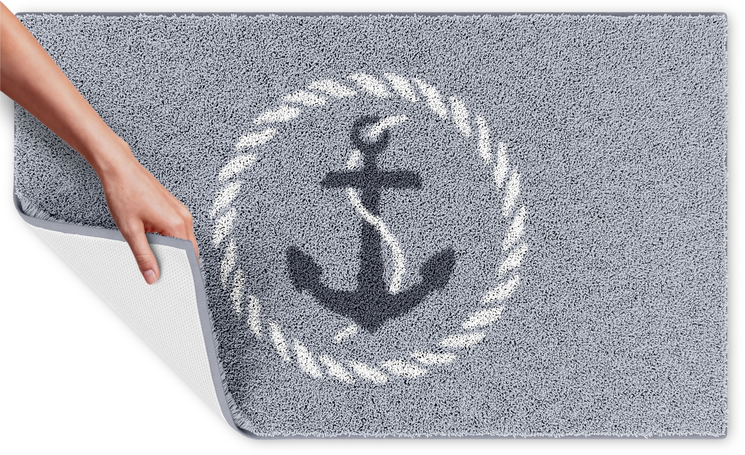 Grund Badematte »Port Louis« Höhe 20 mm rutschhemmend beschichtet fußbodenheizungsgeeignet Design mit Anker, maritim, Made in Europe