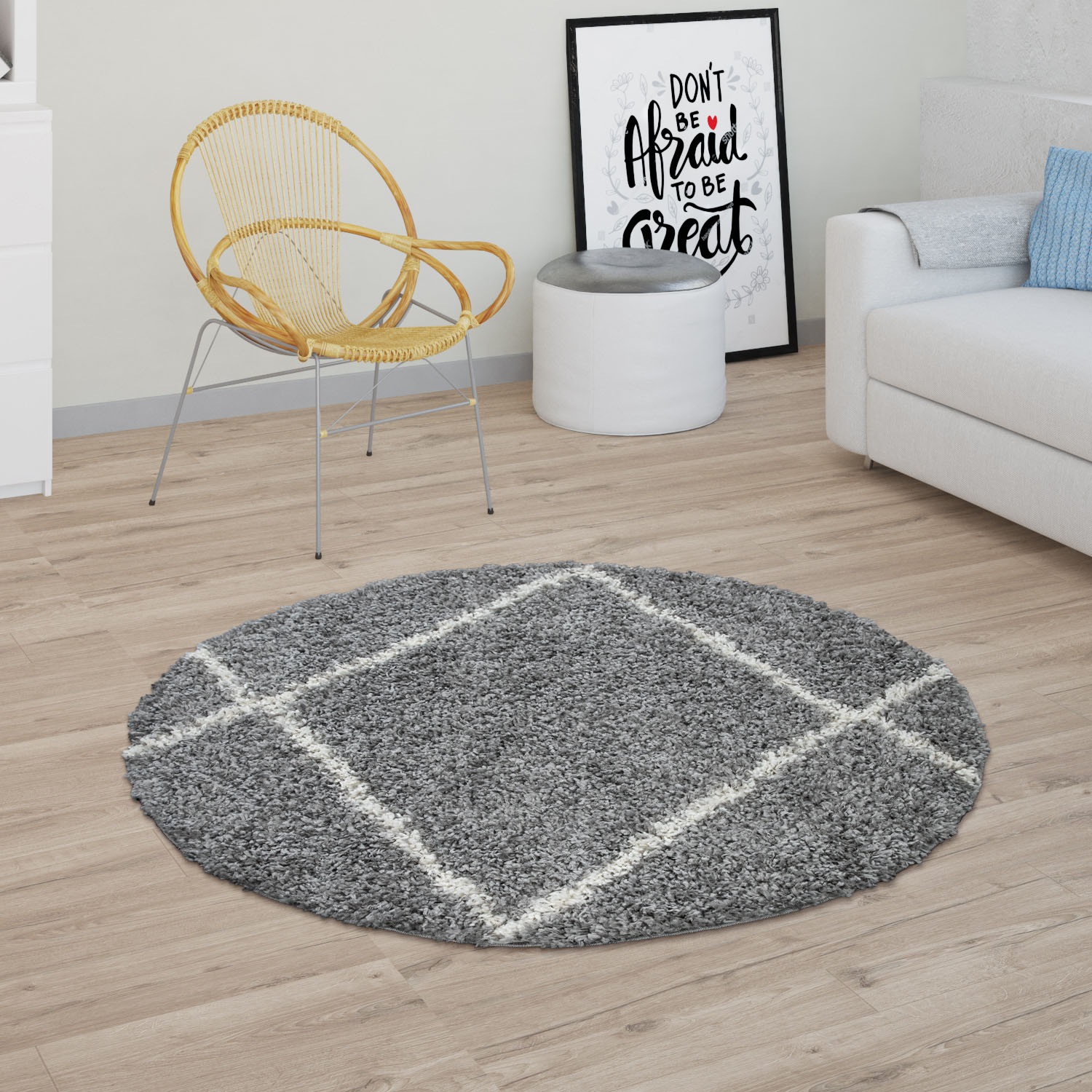 Paco Home Hochflor-Teppich »Kalmar 442«, rund, 40 mm Höhe, Scandi Design, Rauten Muster, weich & kuschelig