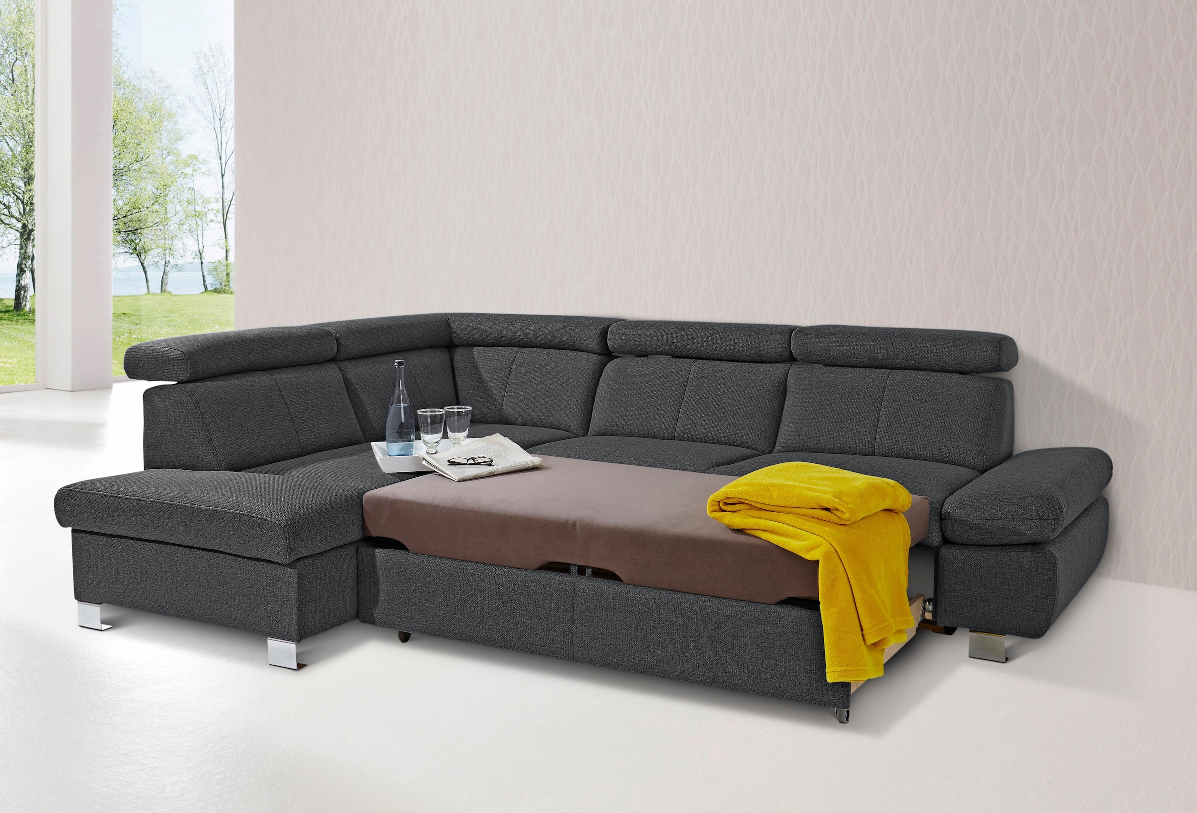 exxpo - sofa fashion Ecksofa "Happy, inkl. Kopf- und Armteilverstellung, L- günstig online kaufen